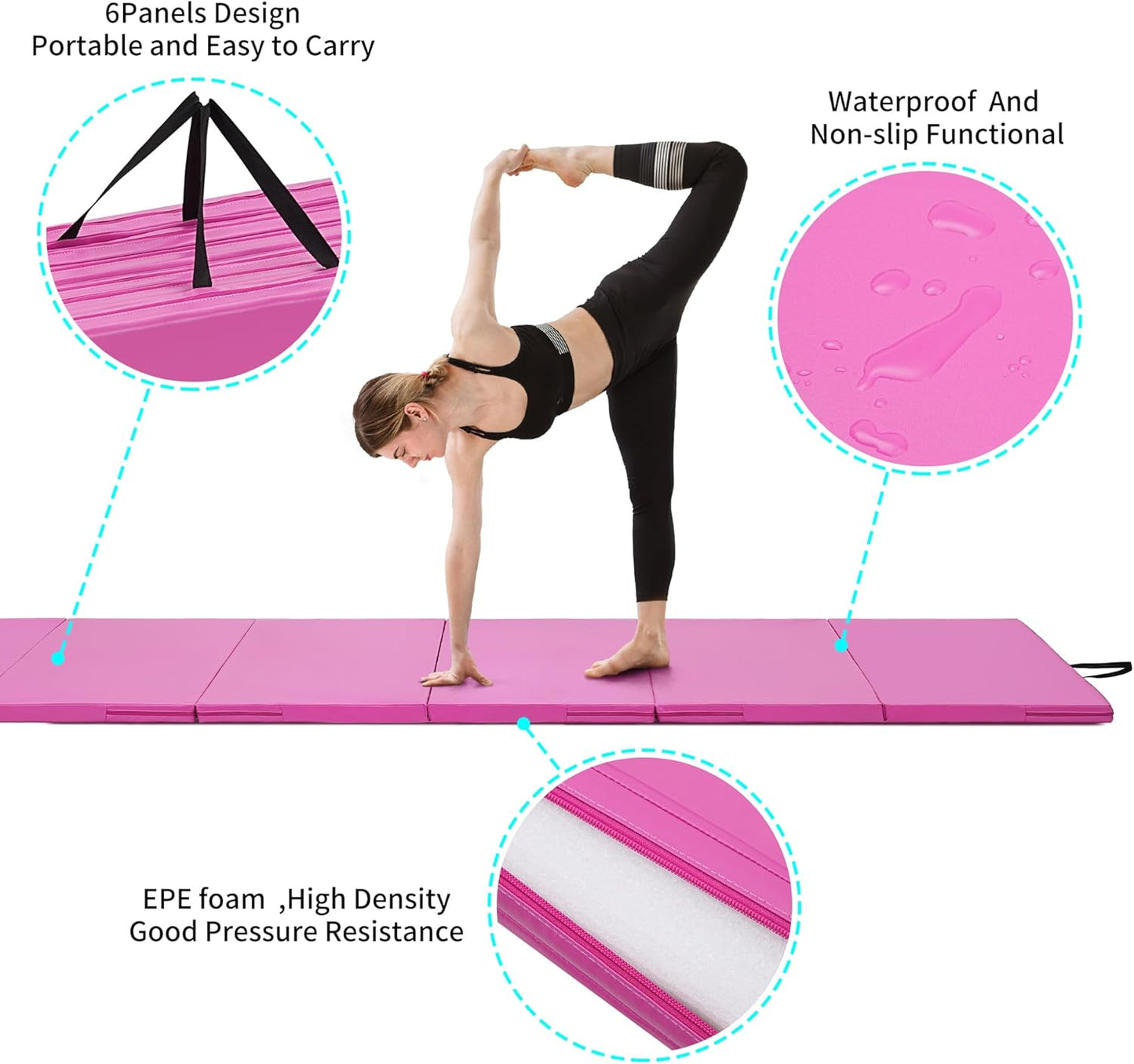 ZENOVA Gymnastics Mat 6'x3'x2''/4'x8'x2'' Exercise Mat Gym Mat for Home Aerobics Workout Foldable Tumbling Mat Children Gifts