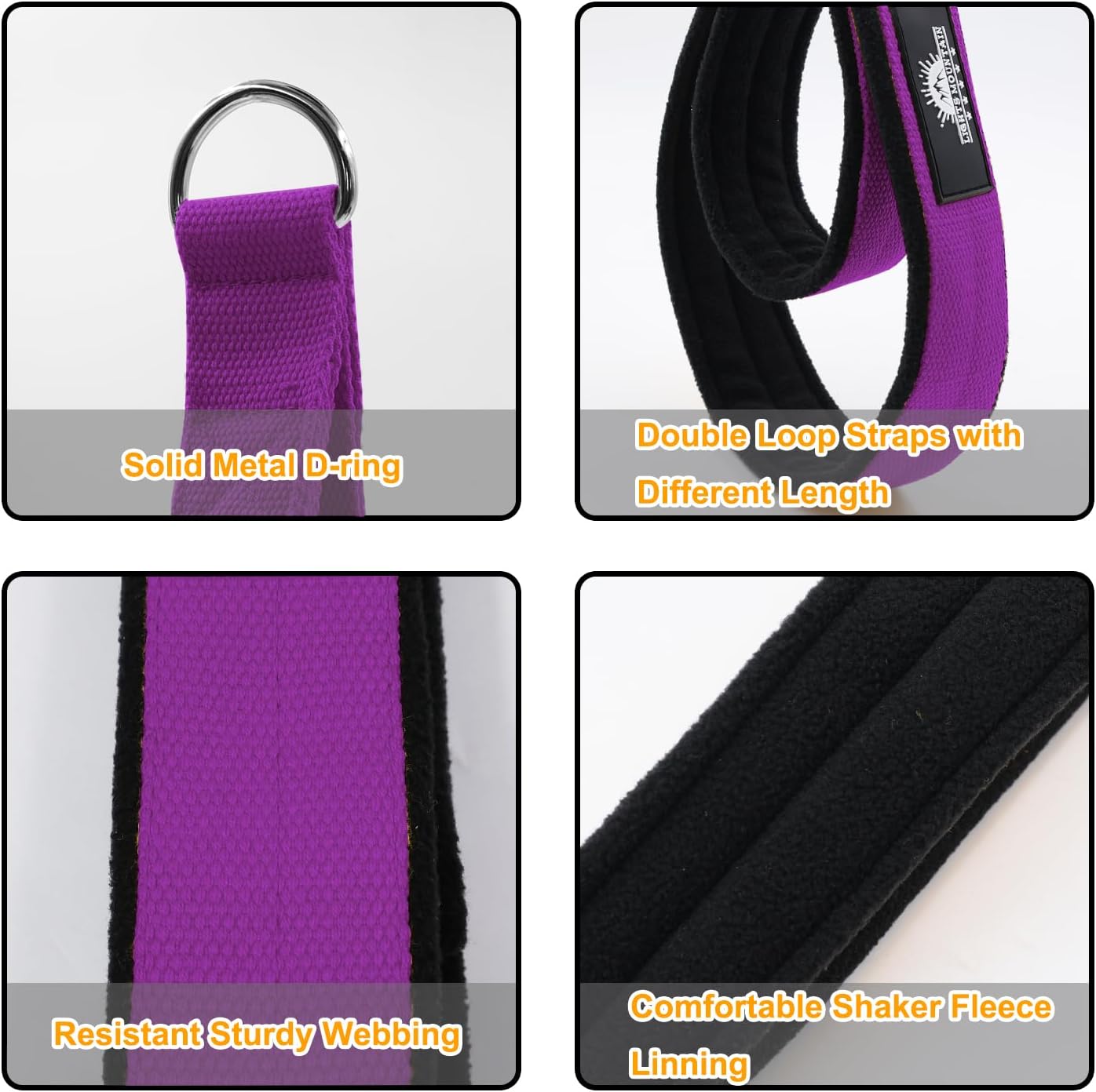 1 Pair Pilates Double Loop Straps for Reformer Fitness D-Ring Straps Handle, Yoga Exercise Accessories for Home Gym Workout