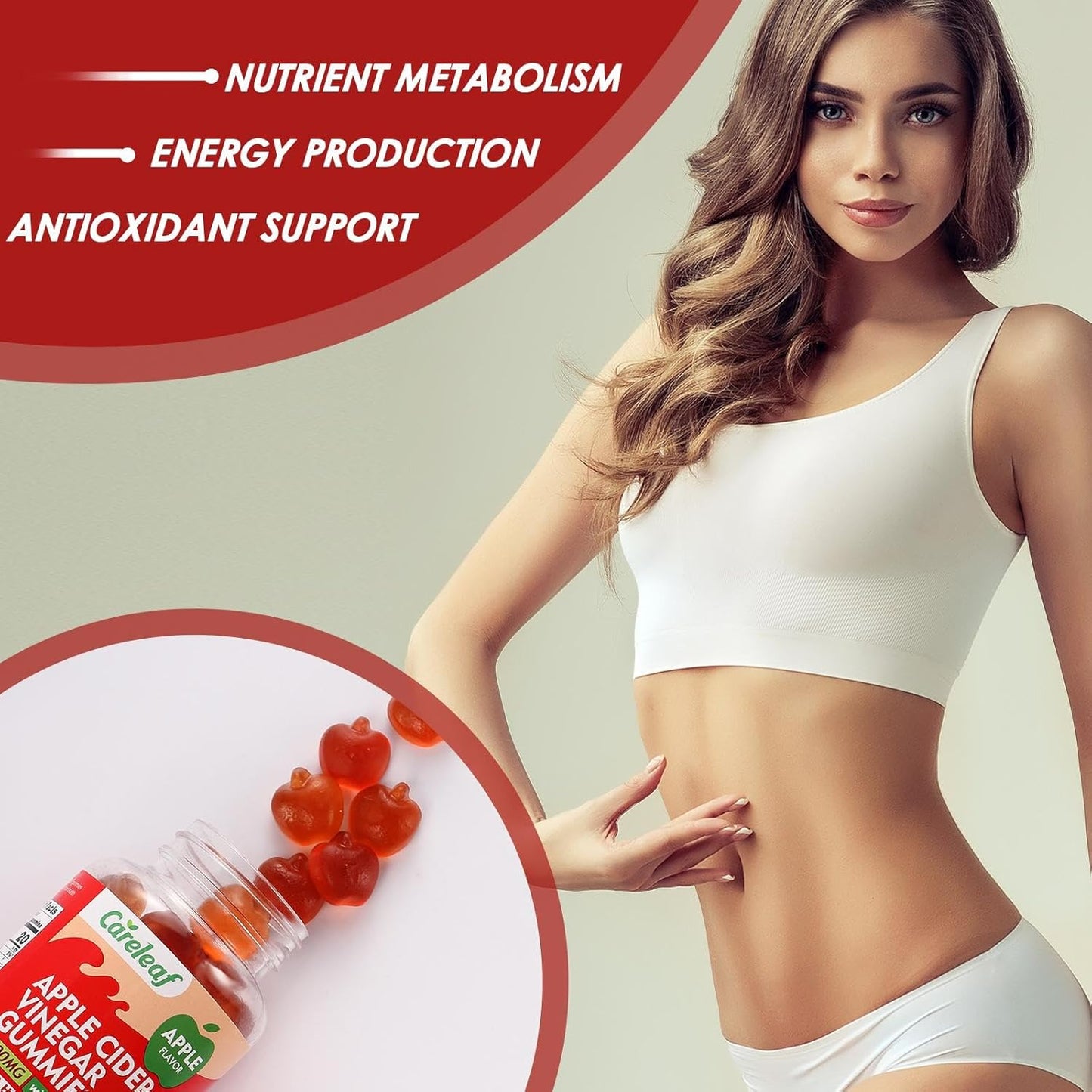 Apple Cider Vinegar Gummies 60 Counts 1000mg AVC with Vitamin B6 Vitamin B12 for Metabolism, Digestion, Detox, Gut & Immune Health