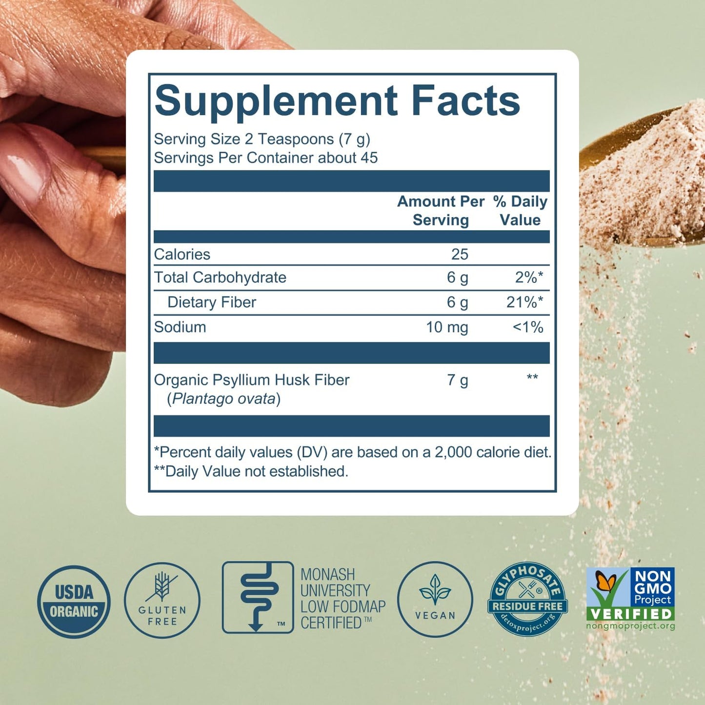 Psyllium Husk Fiber Unflavored (6g Per Serving) - Gluten-Free Fiber Supplement for Women & Men - Psyllium Husk Powder for Healthy Digestion, Bowel Regularity & Bloating Relief - 45 Servings