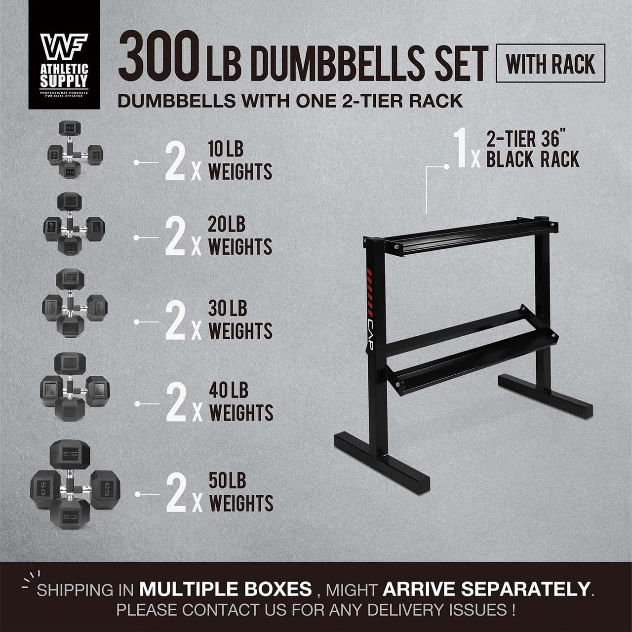 WF Athletic Supply Rubber Encased Hex Dumbbells with Rubber Grip Contoured Handle for Muscle Toning, Strength Building & Full Body Workout