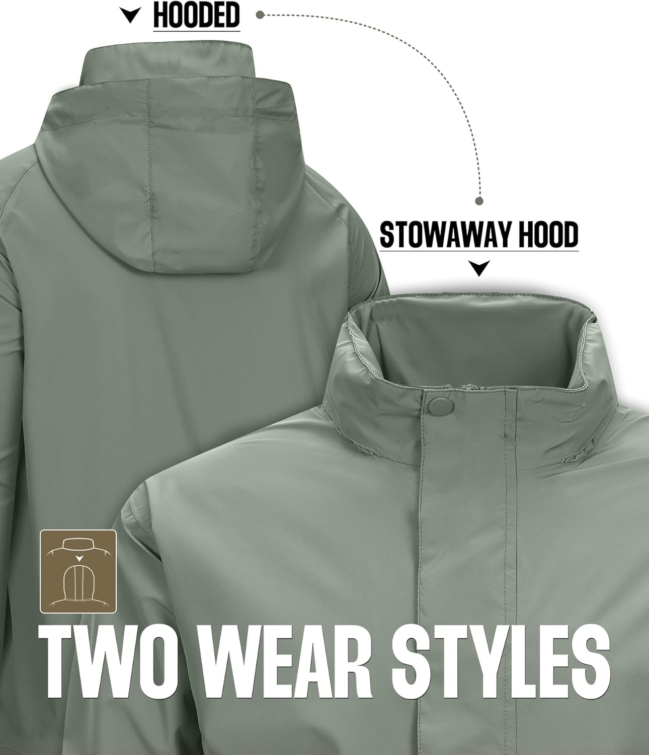 33,000ft Men's Packable Rain Jacket Waterproof Lightweight Raincoat Rain Shell with Hood for Outdoor Hiking Golf Travel