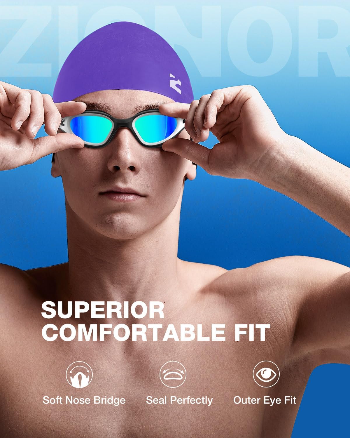 ZIONOR G1 Lite Swim Goggles with Swim Cap Comfortable Anti-fog Swimming Goggles Cap Set for Adult Men Women