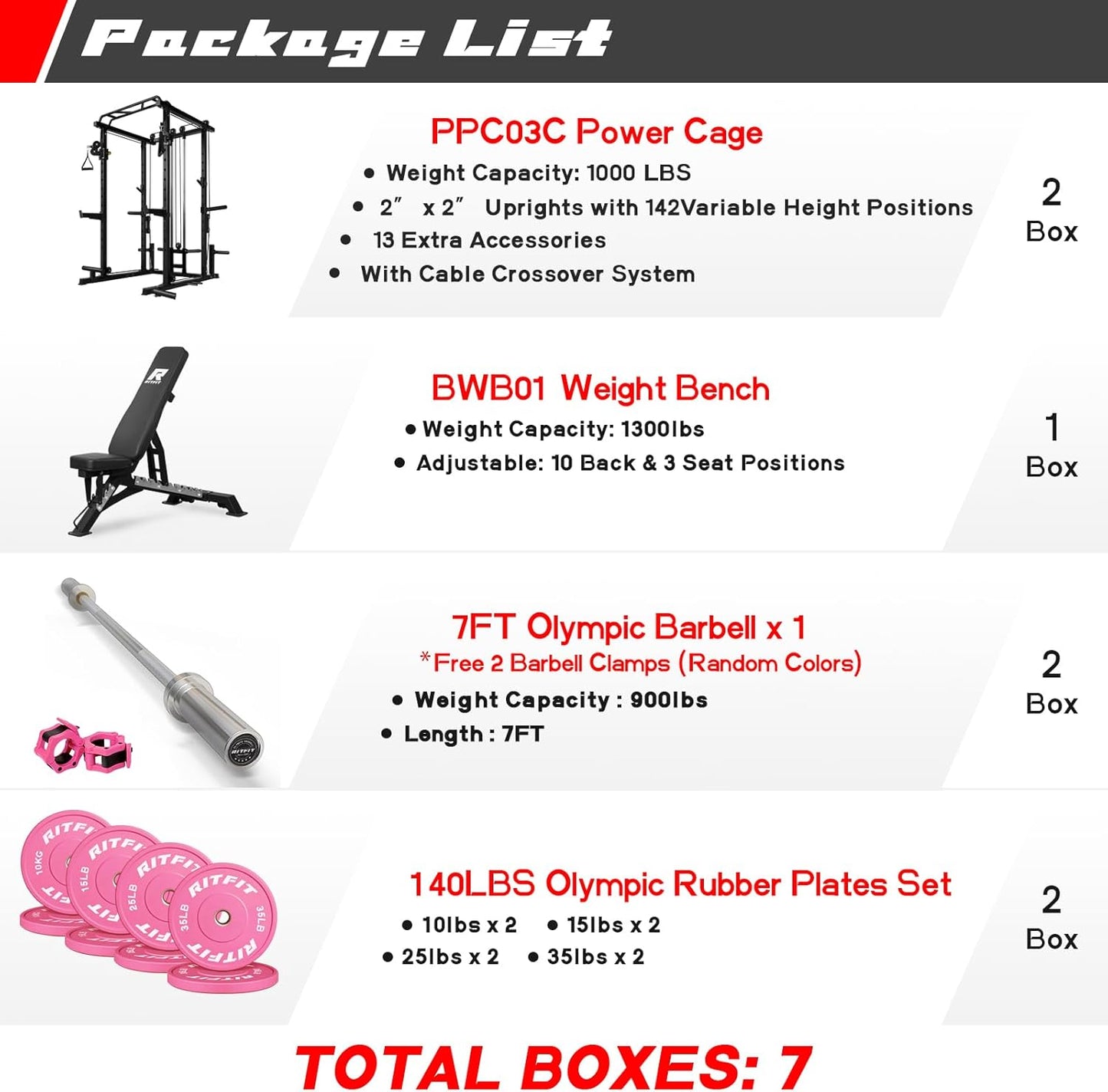 RitFit Multi-Function Squat Rack Power Cage PPC03 with Cable Crossover System, 1000LBS Capacity Power Rack and Packages with Optional Weight Bench, Barbell Weight Set, for Garage Workout & Home Gym