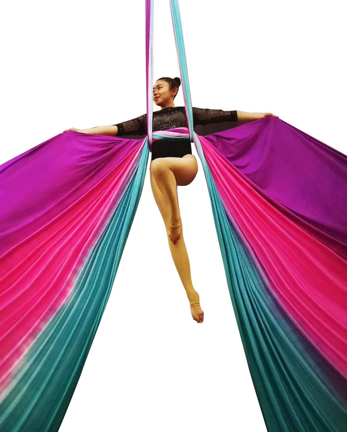 DASKING Aerial Silks Starter Kit - Durable 11Yards of Aerial Yoga Hammock with Hardware, Aerial Swing for Acrobatic Flying Yoga & All Levels (Aerial Rigging Point Up to 14ft)