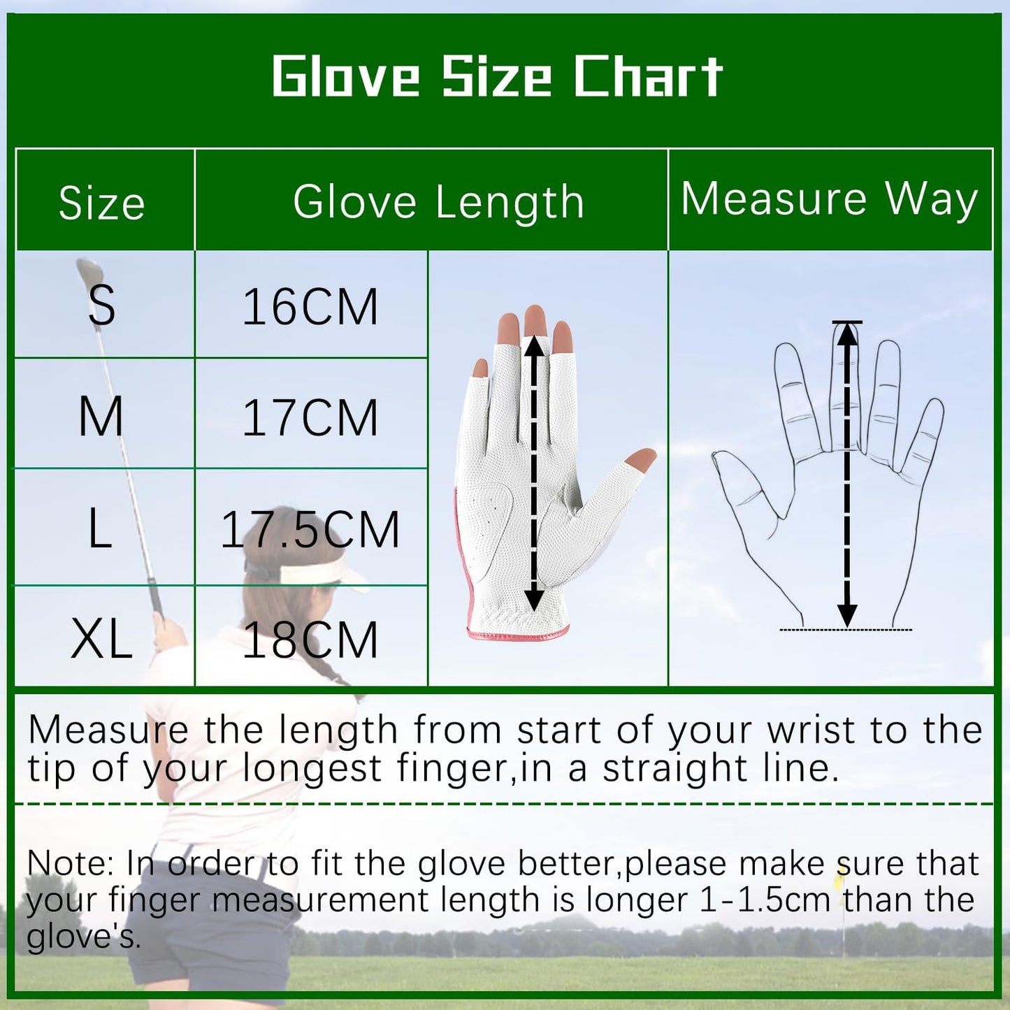 MAZEL Women's Fingerless Golf Gloves One Pair Open-Finger Design,Breathable Hot Wet Weather Sweat-Absorbing,Fit Size S M L XL