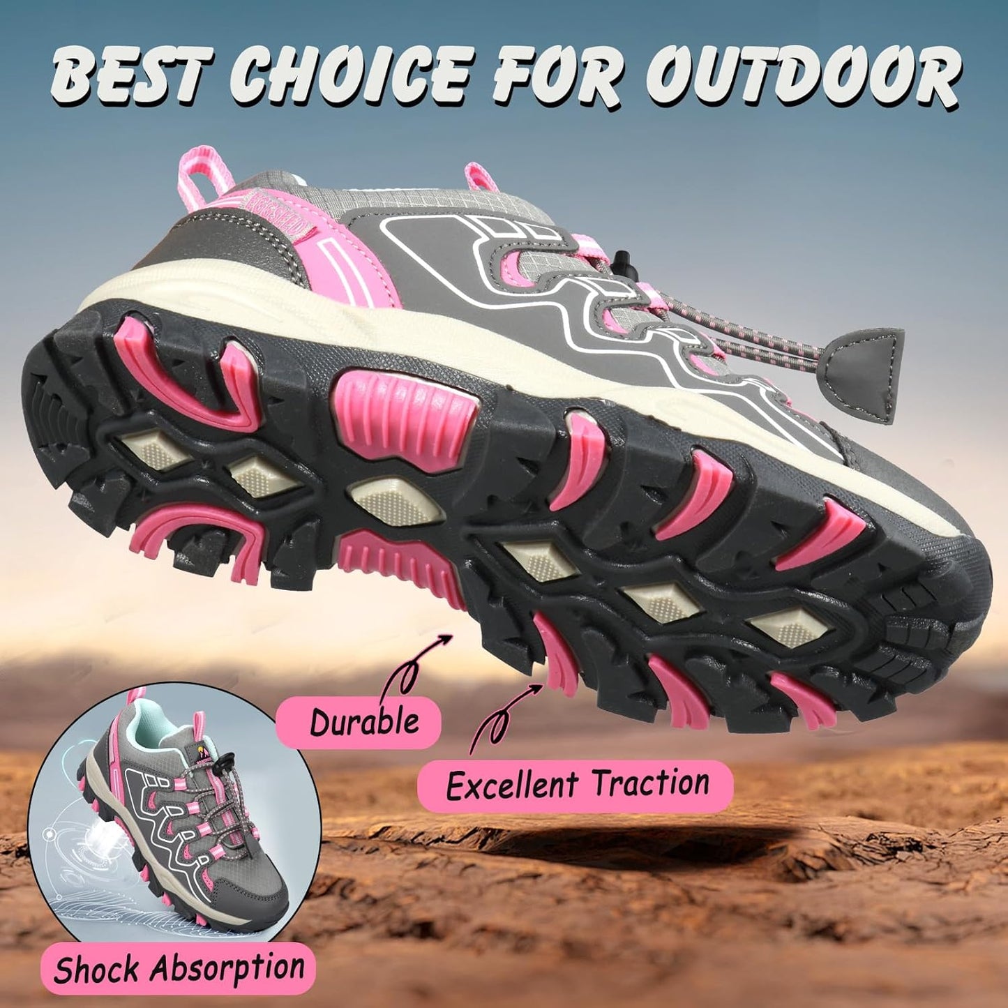 UOVO Boys Girls Hiking Shoes Kids Waterproof Running Trail Fashion Sneakers Breathable Lightweight Non-Slip Outdoor Walking Sports Shoe(Little/Big Kids)