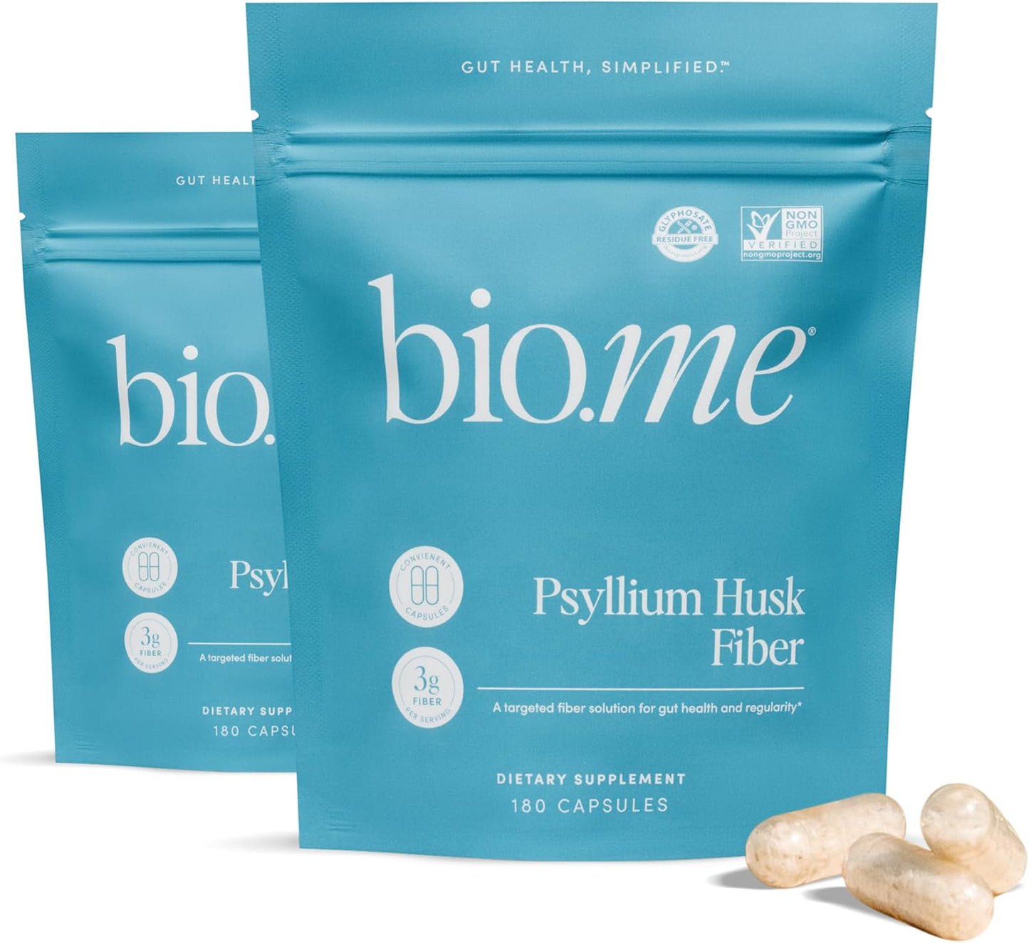 Psyllium Husk Fiber Capsules 2pk - Gluten-Free Fiber Supplement for Women & Men - Psyllium Husk Capsules for Healthy Digestion, Bowel Regularity, & Bloating Relief - 60 Servings