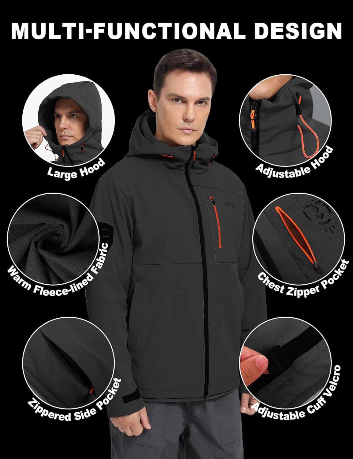 GEMYSE Men's Lightweight Rain Jacket Waterproof Raincoat Hooded Softshell Windbreaker for Outdoor Hiking Travel