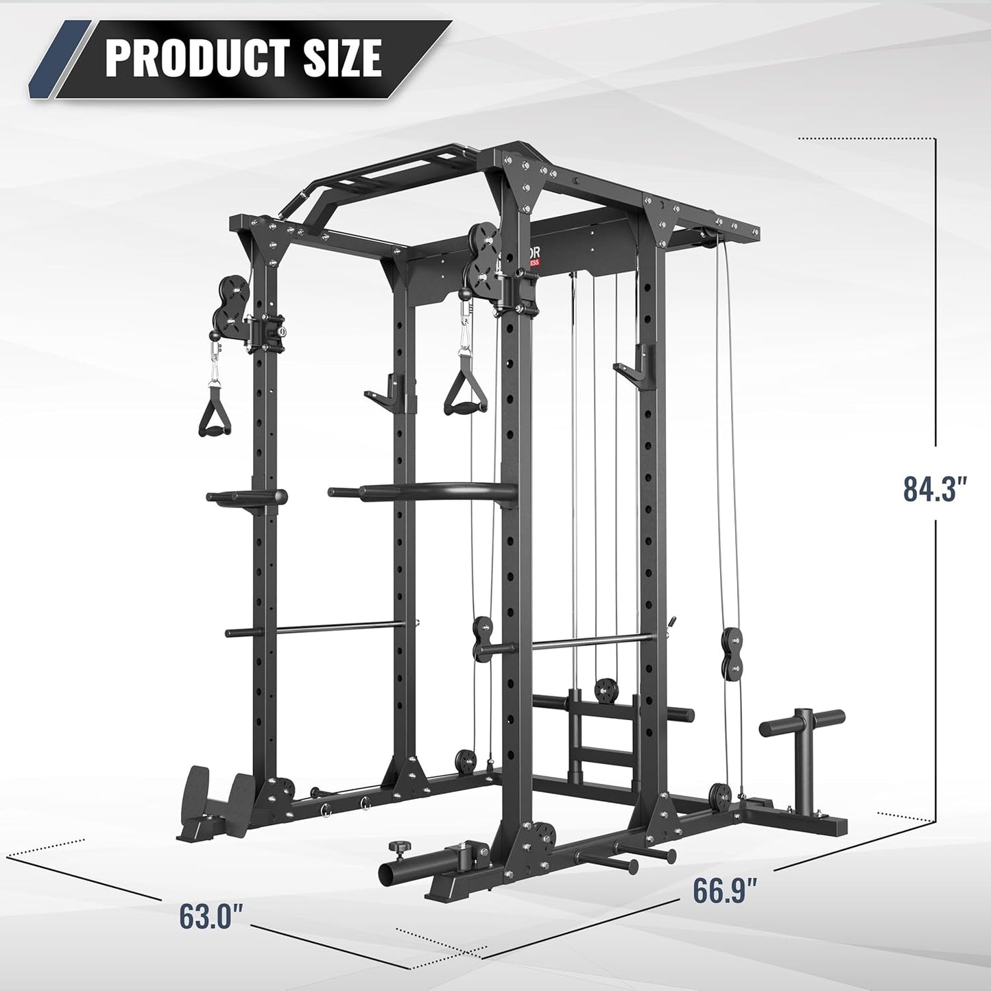 MAJOR FITNESS PLM03 Power Rack - 1400LBS Home Gym with Cable Crossover, Pull-Up Bar & Landmine, Strength Training Equipment