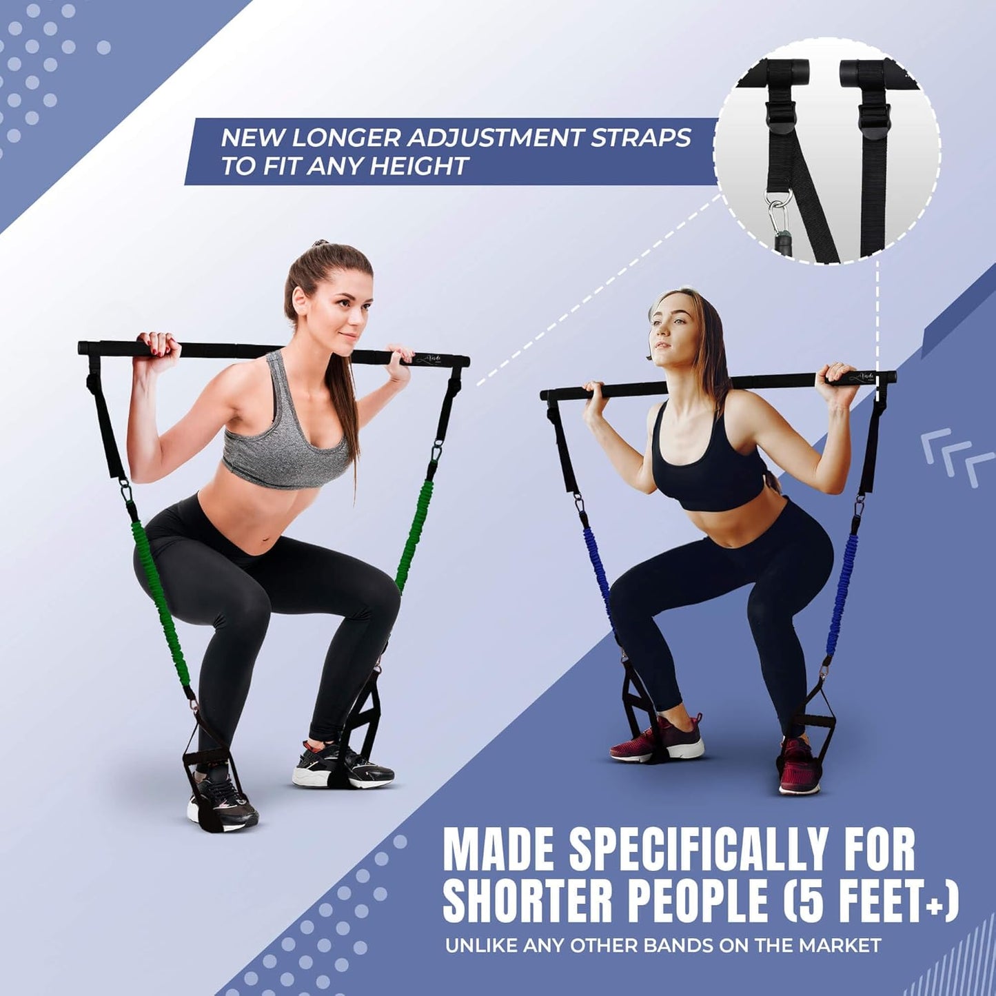 Verde Acqua Pilates Essentials Kit for Short Women with Resistance Bands - Multifunctional Pilates Sculpt Bar - Home Gym Workout Equipment - Includes Exercise Chart for Full Body Workout