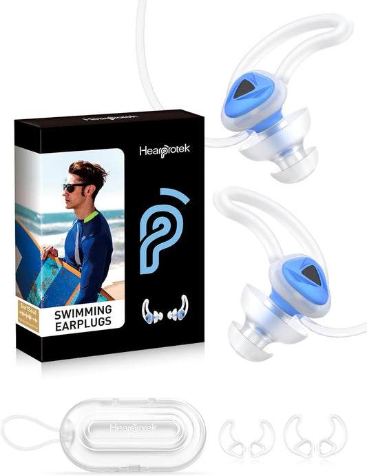 Hearprotek Swimmer Ear Plugs, 1 Pair Custom-fit Water Protection Adult Swimming Earplugs for Swimmers Surfer, Universal-fit with Lanyard, Perfect for Swimming,Surfing, Other Water Activities Blue