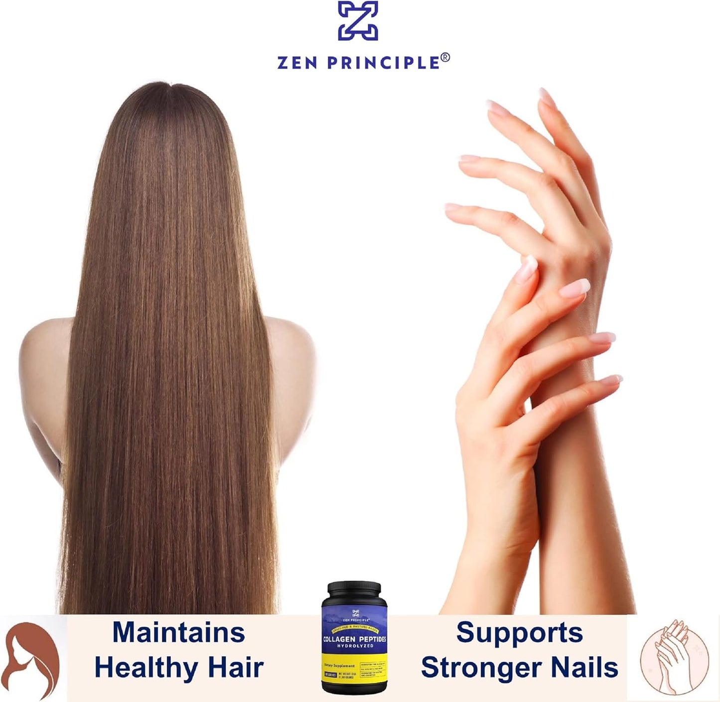 Zen Principle Grass-Fed Agglomerated Hydrolyzed Collagen Peptides 3 lb. Anti-Aging Protein Powder for Healthy Hair, Skin & Joints. Paleo and Keto Friendly, GMO and Gluten Free, Pasture-Raised Bovine.