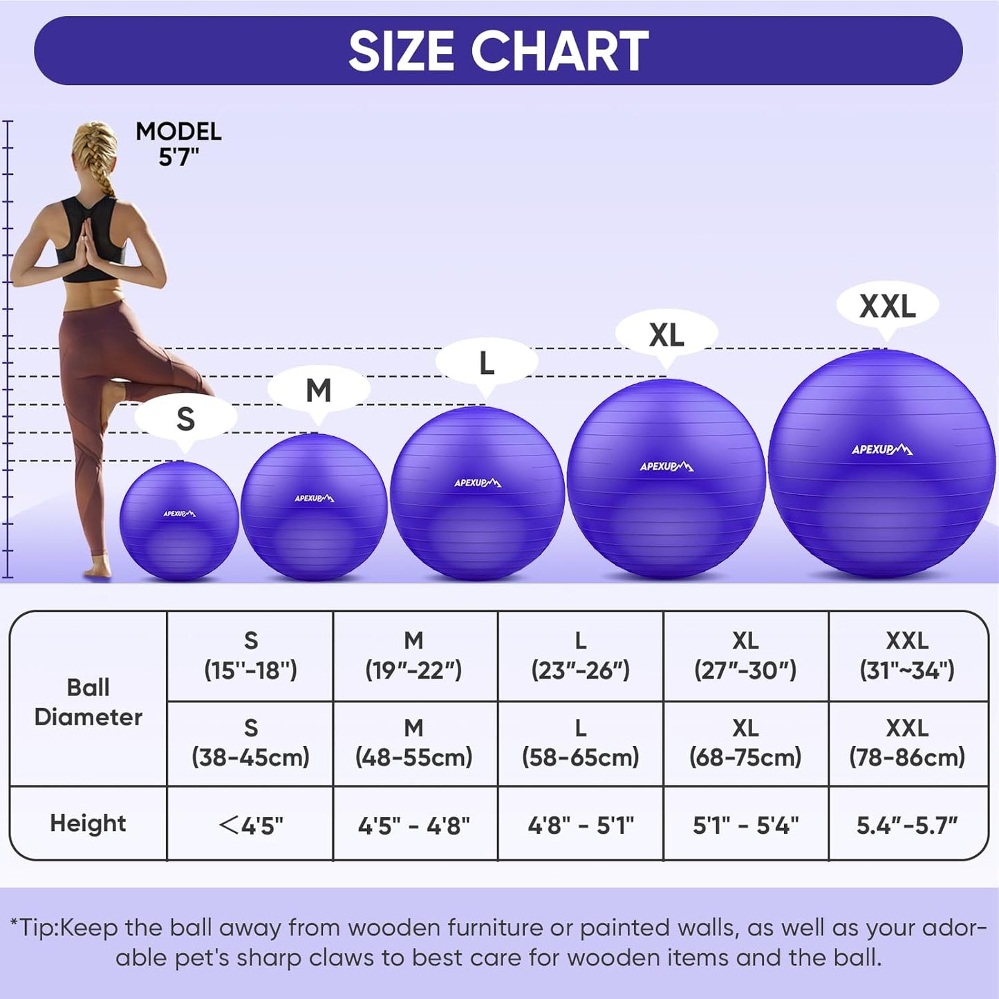 APEXUP Yoga & Pilates Ball - Anti Slip Heavy Duty Gym Ball for Fitness, Balance & Core Workout