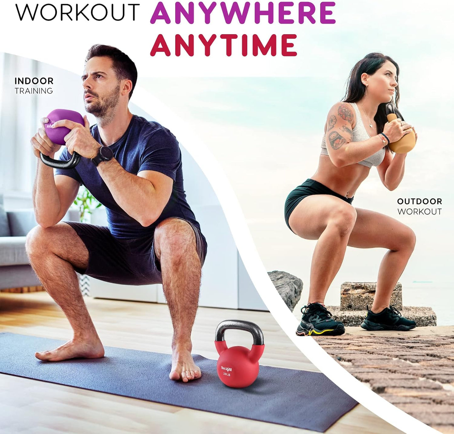 Yes4All Kettlebells 5lbs-65lbs & Kettlebell Sets Adjustable Weights, Kettlebell for Weight Training, Home Workout Equipment with Secure Grip for High Rep, Exercise Equipment