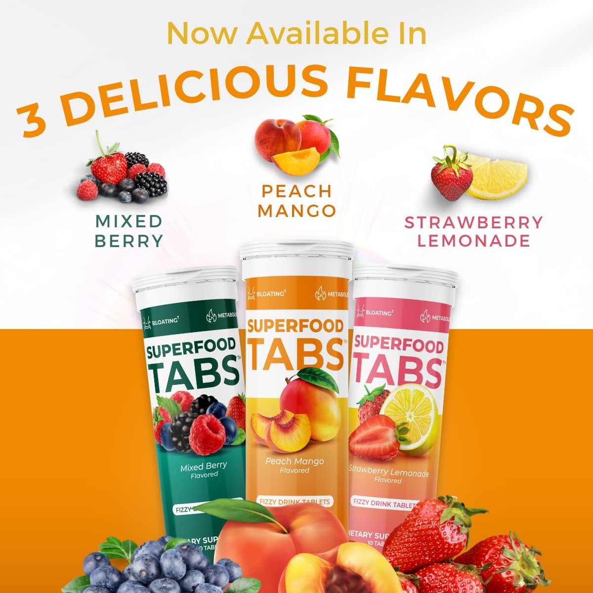 skinnytabs Anti-Bloat Cleanse Drink with 15 Superfoods | Supports Digestion, Energy & Cravings | Vegan, Non-GMO | 30 Effervescent Tabs – Peach Mango Flavor