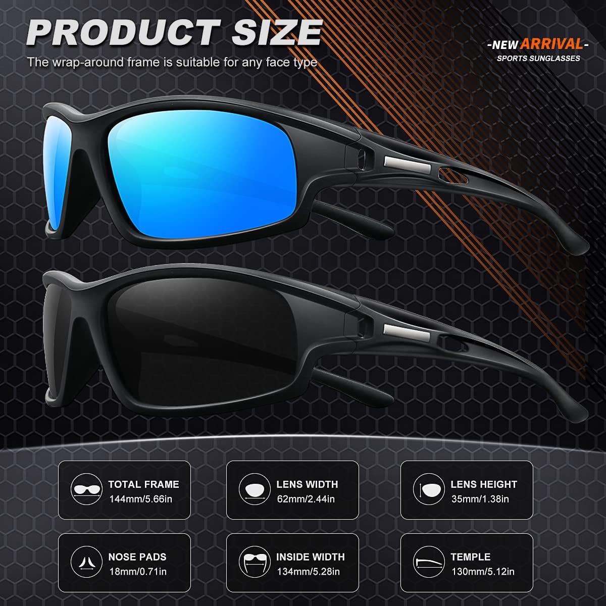 Polarized Sports Sunglasses for Men 100% UV Protection Wrap Around Unbreakable Sun Glasses for Fishing Driving