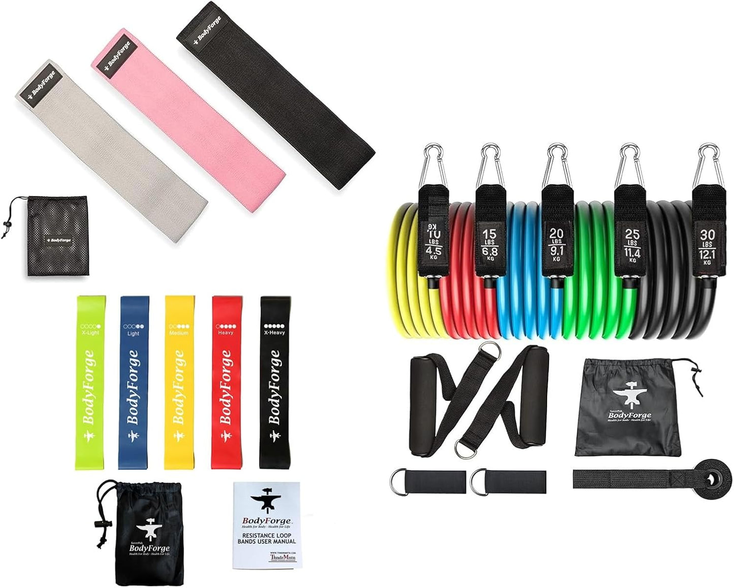 BodyForge Eco-Friendly Resistance Loop, Hip, Tube Bands Exercise Sets & Bundles (Loop, Hip & Tube Bundle)