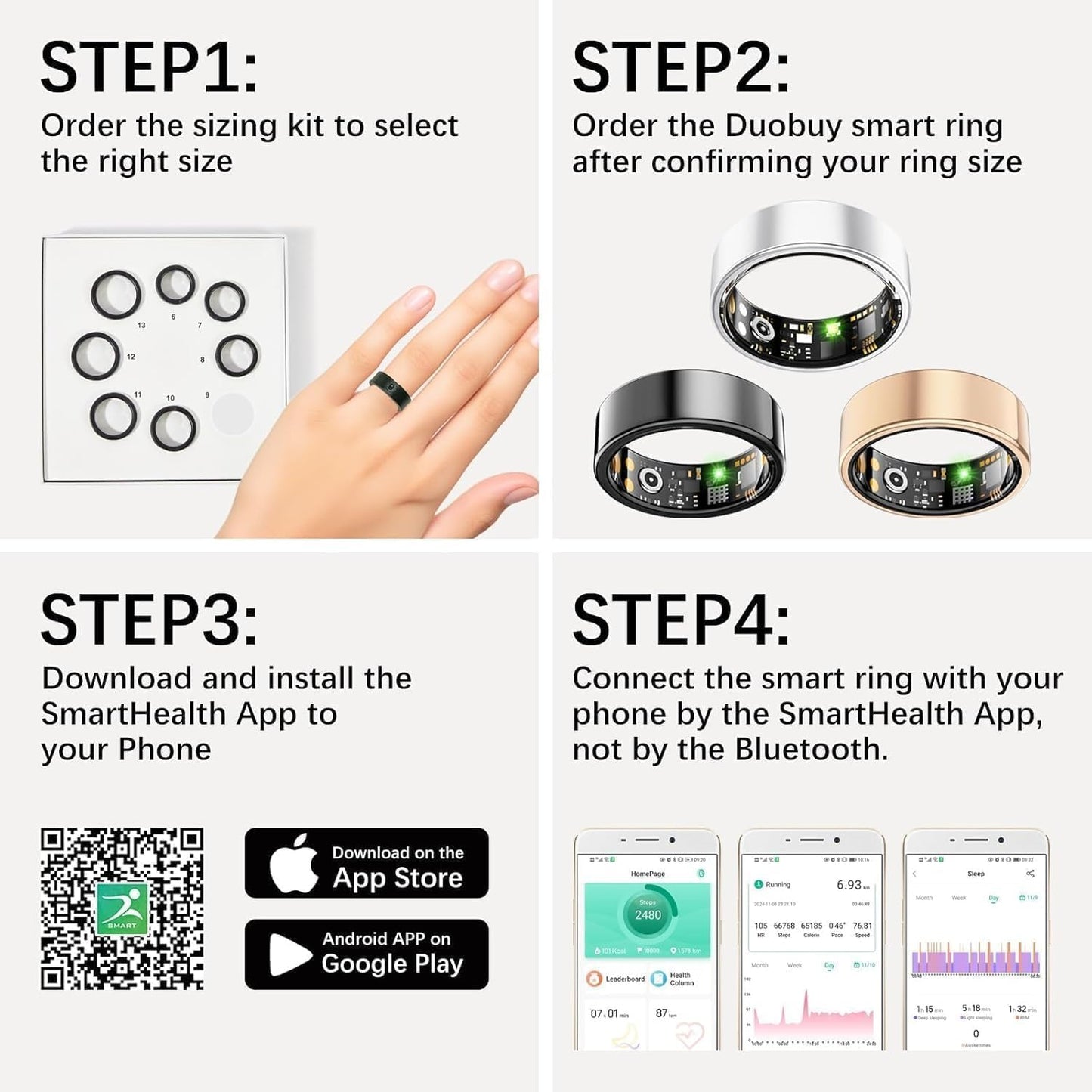 Smart Health Rings for Women Men, Fitness Tracker with Heart Rate, Blood Oxygen, HRV, Sleep Tracker, Step Tracker, No Subscription Fee, IP68 Waterproof Smart Ring for iphone & Android (Black 13#)
