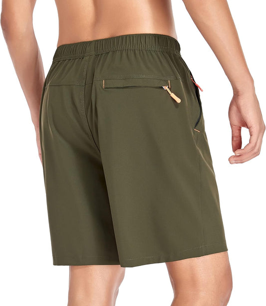 Men's Gym Shorts Sports Quick Dry Workout Running or Casual Training Short with Zipper Pockets