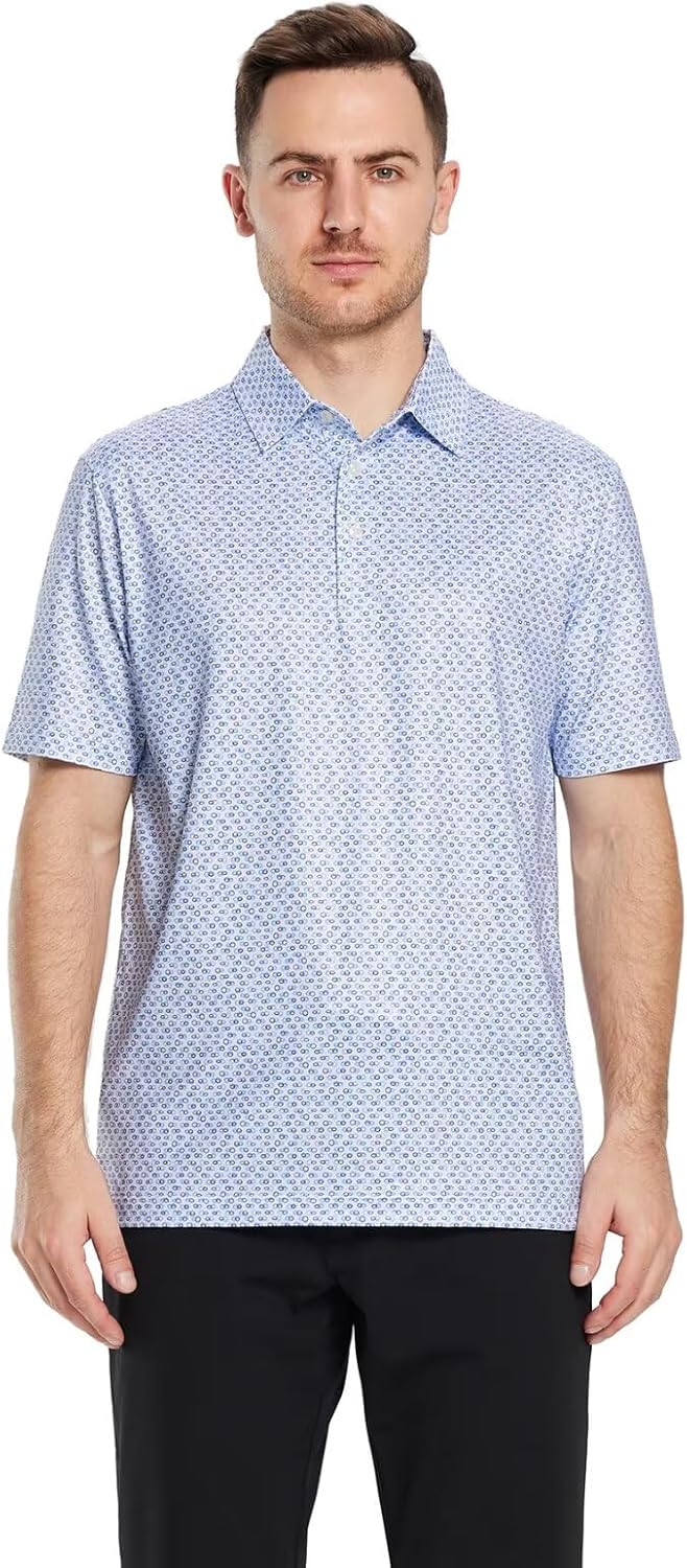 Men's Golf Polo Shirts Short Sleeve Striped Performance Moisture Wicking Dry Fit Golf Shirts for Men