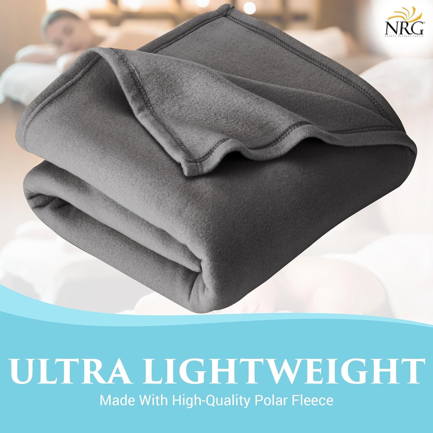 NRG Polar Fleece Blankets Fleece Massage Table Blanket - 60" x 86" - Grey - Ultra Soft, Warm & Comfortable - Lightweight Blanket Perfect for Most Massage Tables - Machine Washable