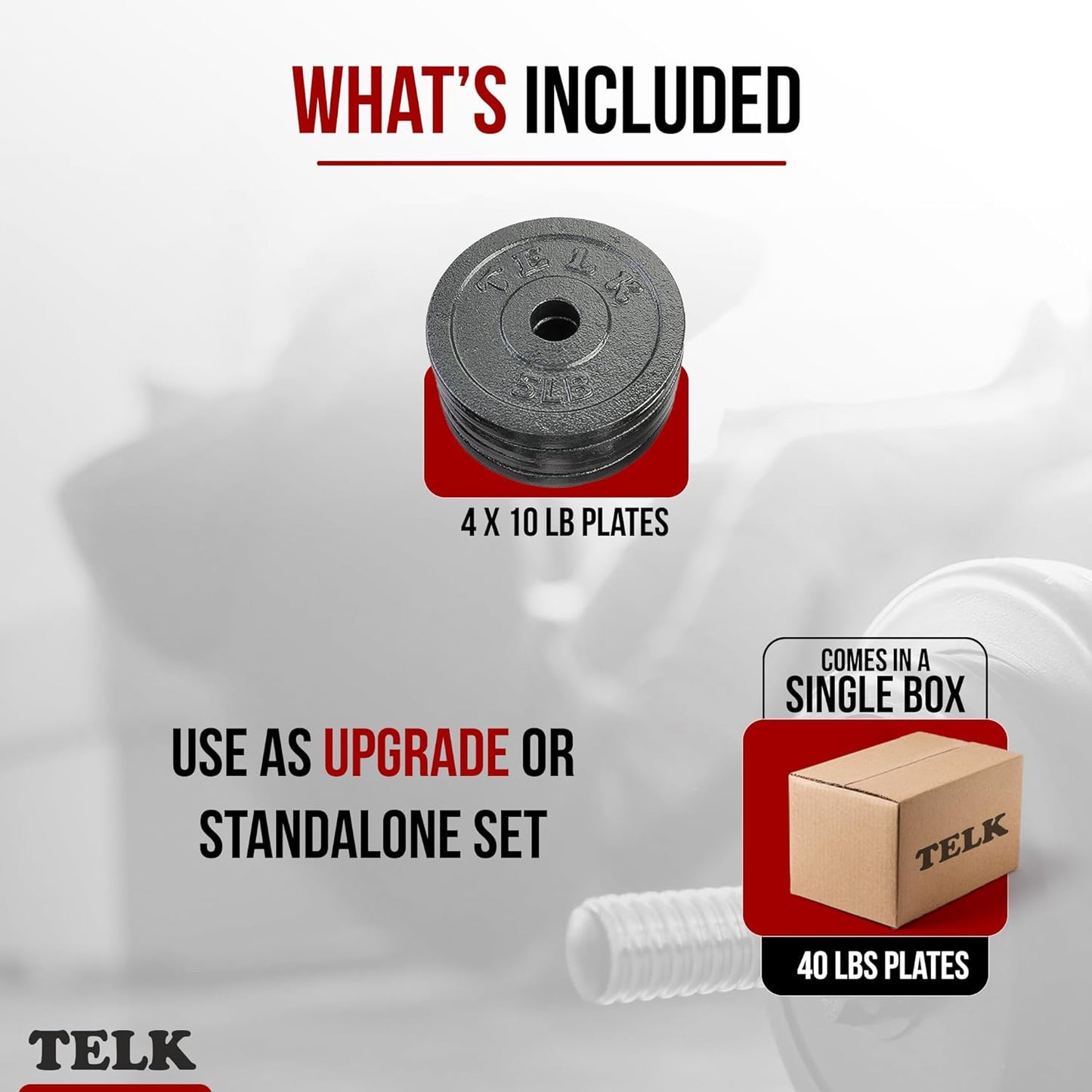 TELK – Adjustable Dumbbell Set – Home Gym Weight Set with Baked Enamel Cast Iron Plates – Space-Saving Free Weights for Strength Training