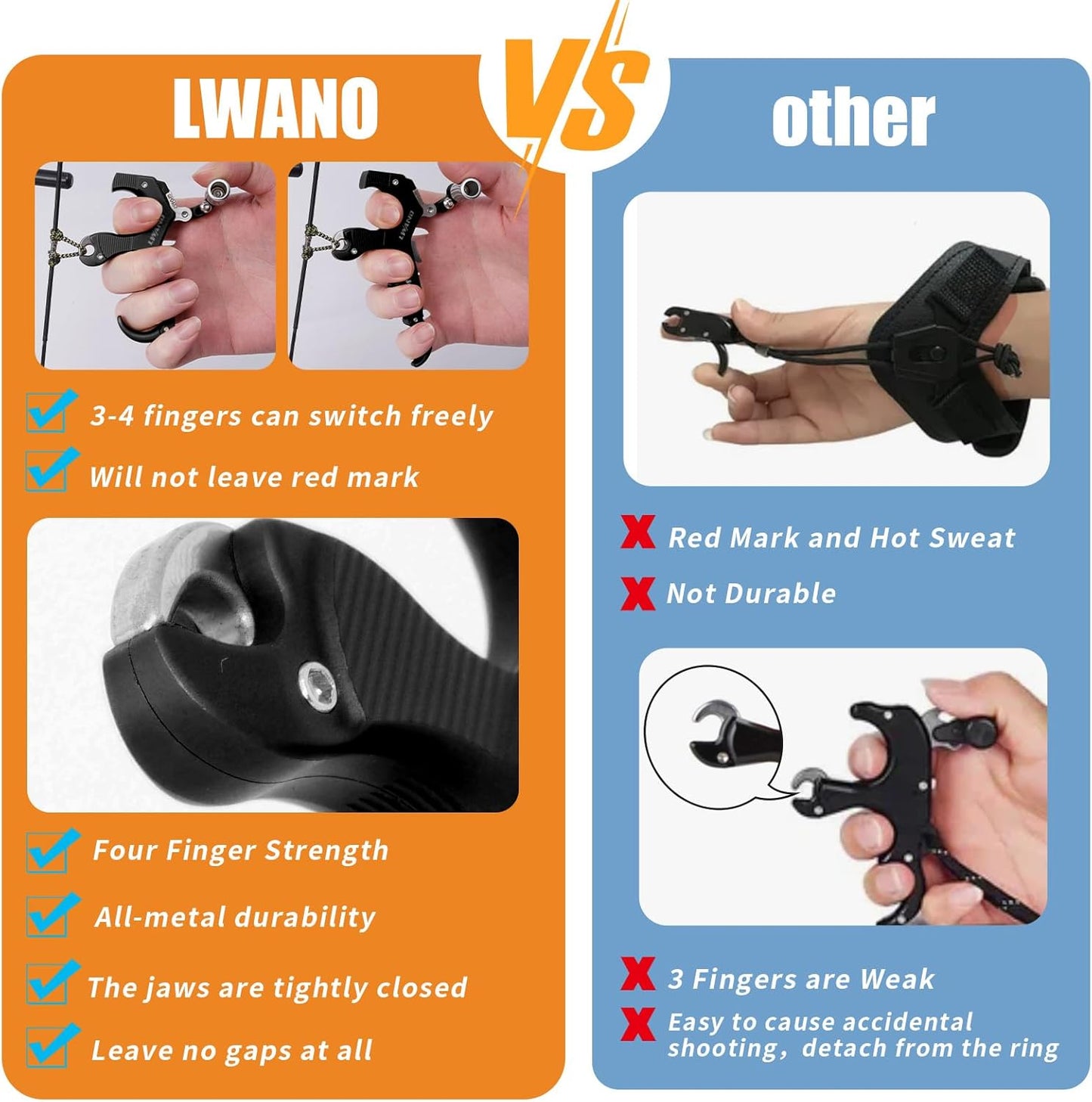 LWANO Archery Compound Bow Release Aids Trigger 3-4 Finger Adjustable Wristband Thumb Arrow Release Aids for Adults Youth Hunting Shooting Training Accessories