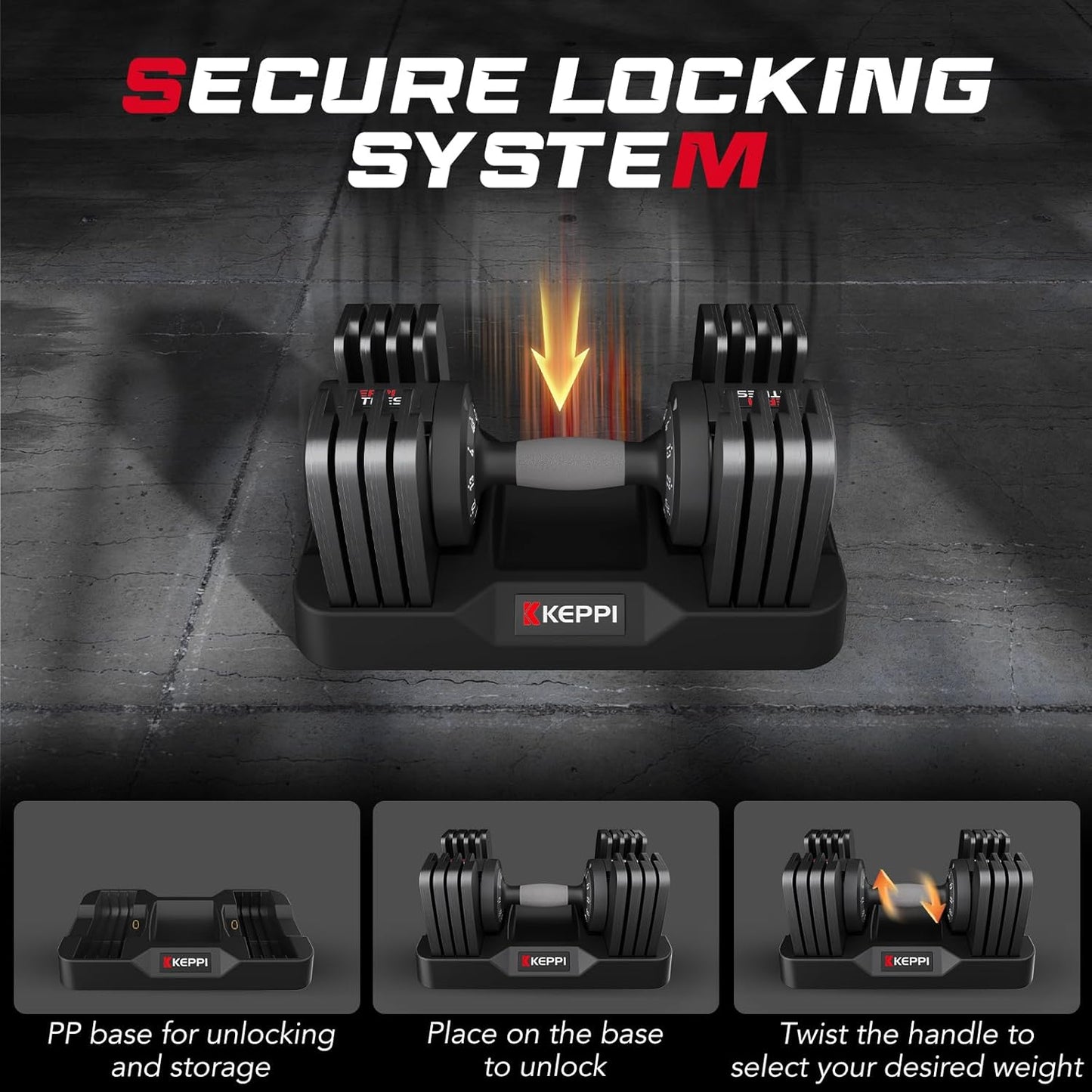 Keppi Adjustable Dumbbells Set-25lb/40lb/55lb/60lb, Anti-Slip Metal Fast Adjust Weight Handle, Exercise & Fitness for Full Body Workout - Adjustable Dumbbell Series