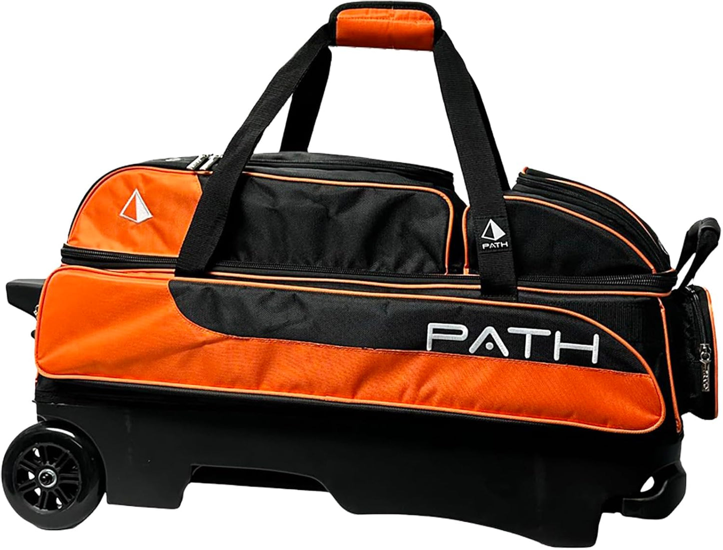 Pyramid Path Triple Premium Deluxe Roller Bowling Bag With Extra Large Separate Shoe Compartment (Up To US Mens Size 16) and 5 Accessory Pockets, 5" Wheels, Retractable Locking Handle - Extends to 42"