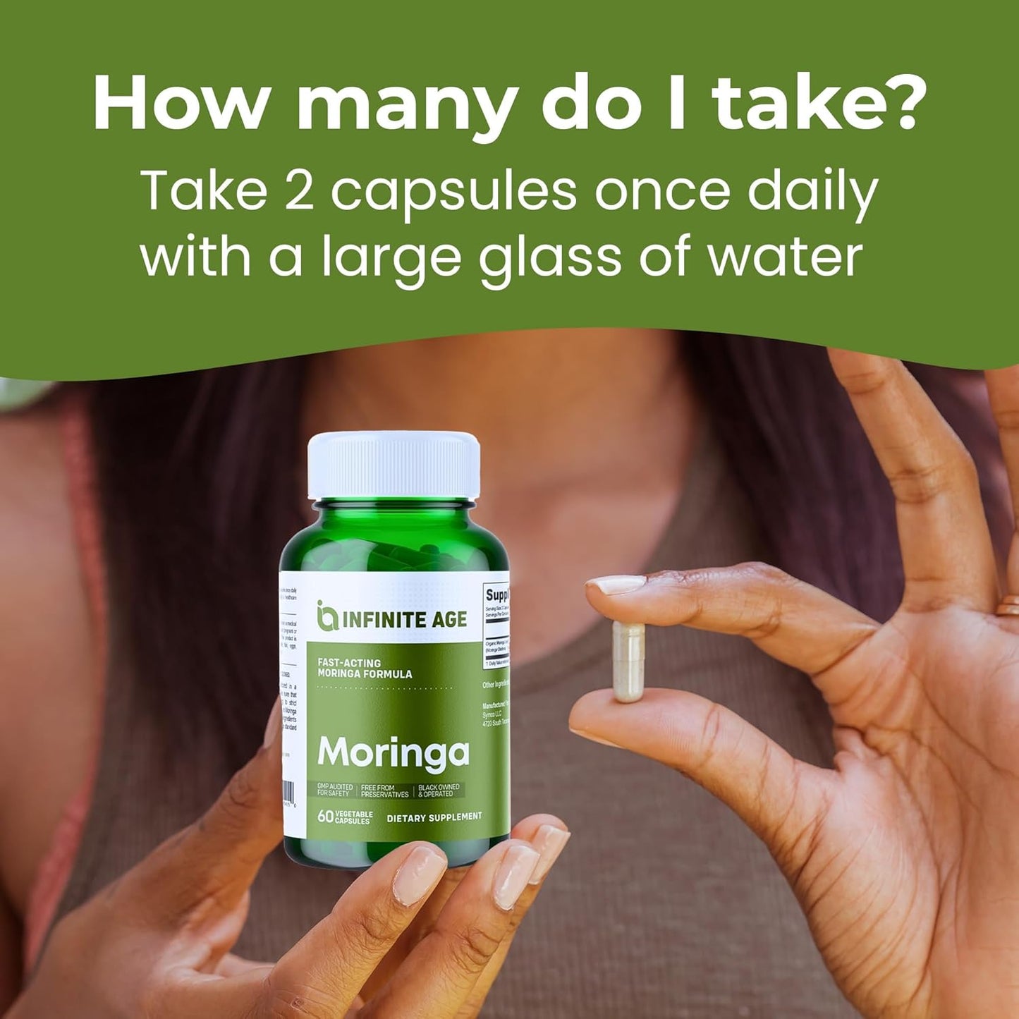 INFINITE AGE 1000mg Organic Moringa Leaf Powder Capsules, 60 Count - Made in The USA, Vegan, Gluten Free, All-Natural - Antioxidants, Liver and Kidney Support Supplement