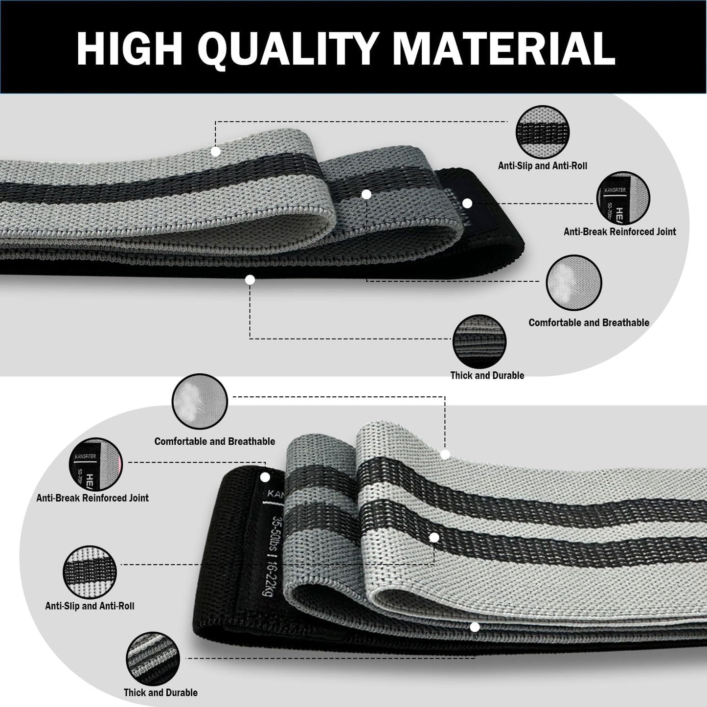 Long and Short Fabric Resistance Bands with Door Anchor 7 PCS, Non-Slip Stretch Booty Bands for Working Out Women & Men, Loop Exercise Elastic Bands for Home Physical Therapy Yoga Pilates