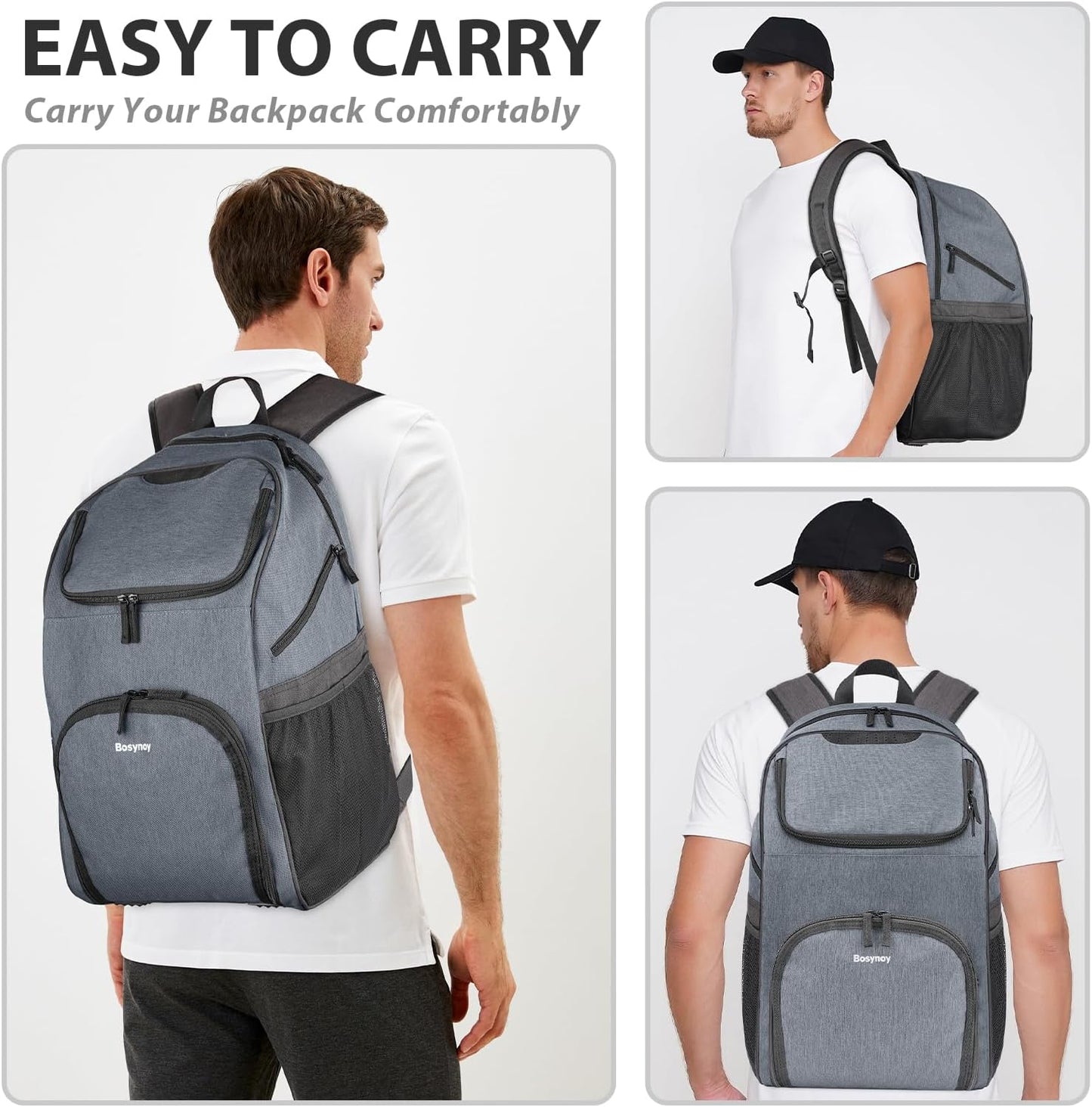 Bosynoy Bowling Backpack, Bowling Ball Bag Totes for Single Ball with Shoe Compartment & Foam Padded, Fits Shoes Up to US Mens Size 16, Grey