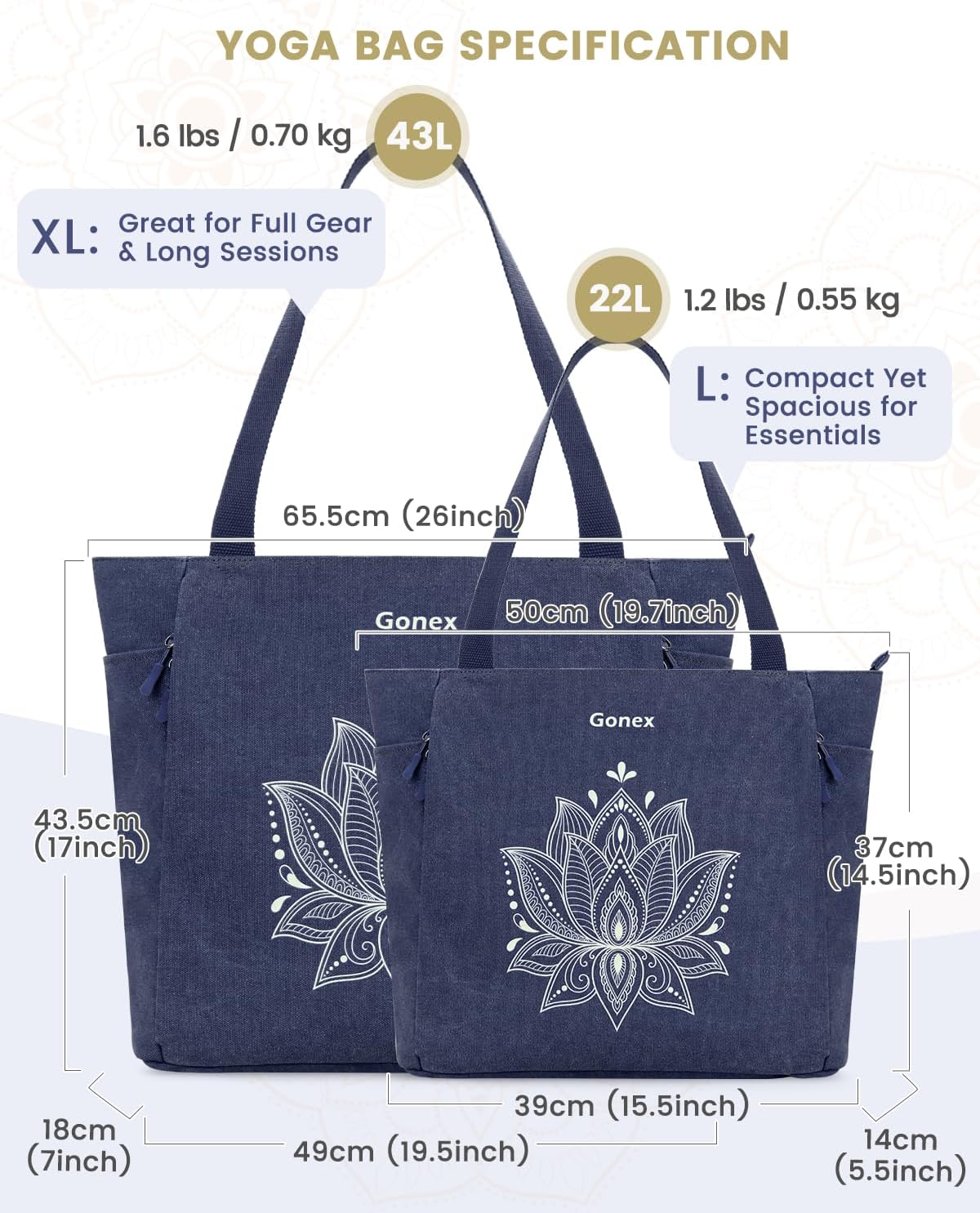 Gonex Yoga Mat Bag, Large Tote Bag with Multi Pockets for Women Men, Canvas Mat Carrier, Full Zipper Easy Access for Pilates Gym Travel