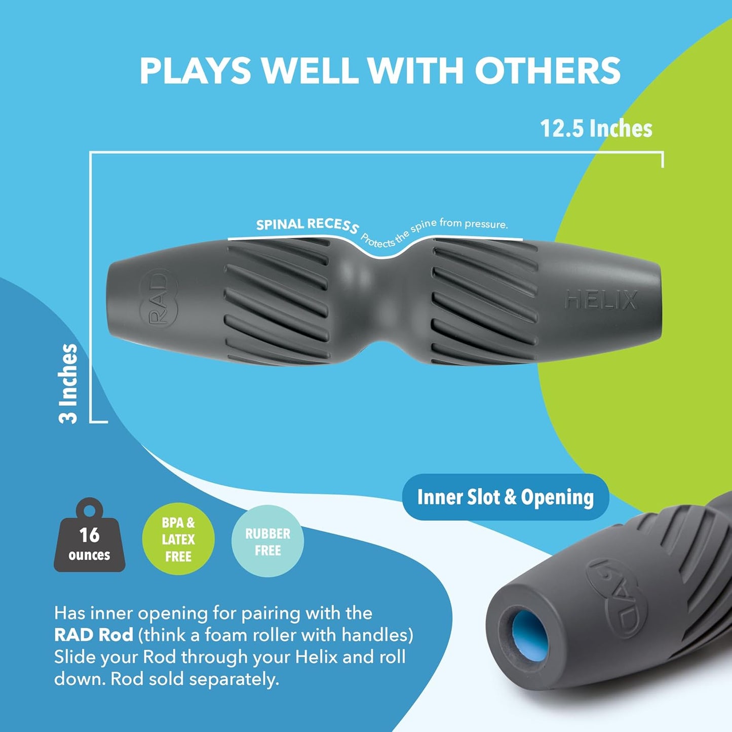 RAD Helix – Compact High-Density Exercise Foam Roller – Deep Tissue Myofascial Release for Back, Quads, Hamstrings & More – Muscle Recovery Tool for Stretching & Mobility