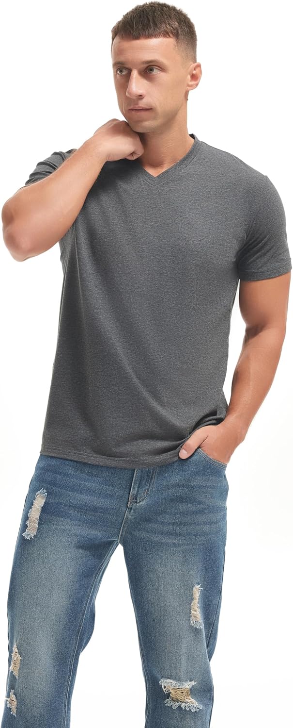 VEIISAR Premium V Neck T Shirts for Men - Modern Fitted Tees Vneck Undershirts
