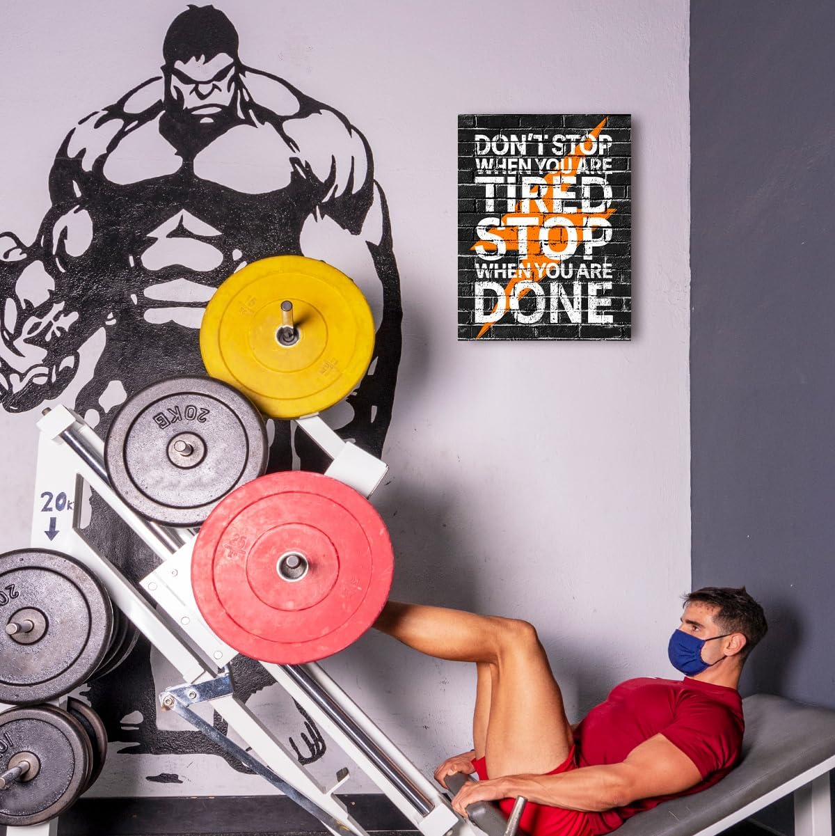 Gym Quotes Wall Art,Inspirational Workout Wall Decor,Don't Stop When You're Tired Stop When You're Done Canvas Wall Art for Home Gym Exercise Fitness Room