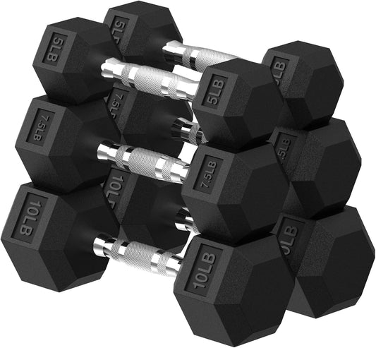 Hex Dumbbell 45-480 lb Set, Rubber Encased Exercise & Fitness Dumbbells for Home Gym, Hand Weights for Strength Training