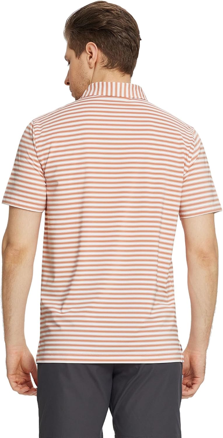 M MAELREG Golf Shirts for Men Short Sleeve Dry Fit Casual Striped Performance Moisture Wicking Collared Mens Polo Shirts