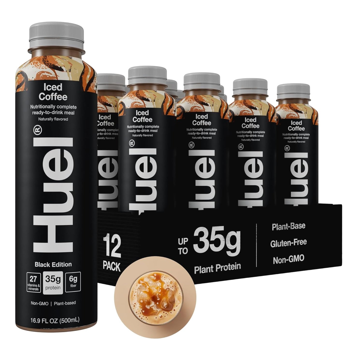 Huel Black Edition Ready-to-Drink | Iced Coffee Meal Replacement Shake | 35g High Protein Drink | 27 Vitamins & Minerals, Vegan, Gluten Free | Plant Based | High Fiber, Low Sugar | 16.9 Fl Oz, 12 Pack
