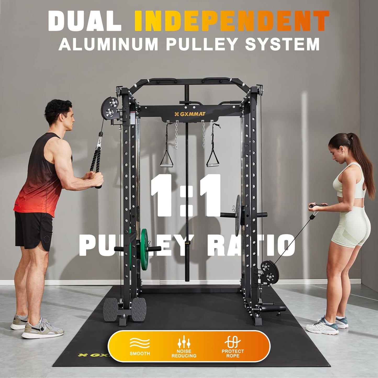 GXMMAT X6 Power Cage, 2200LB Multi-Function Power Rack with Independent Dual Aluminum Pulley System, Squat Rack for Home Gym Strength Training Equipment, Heavy-Duty Steel Construction