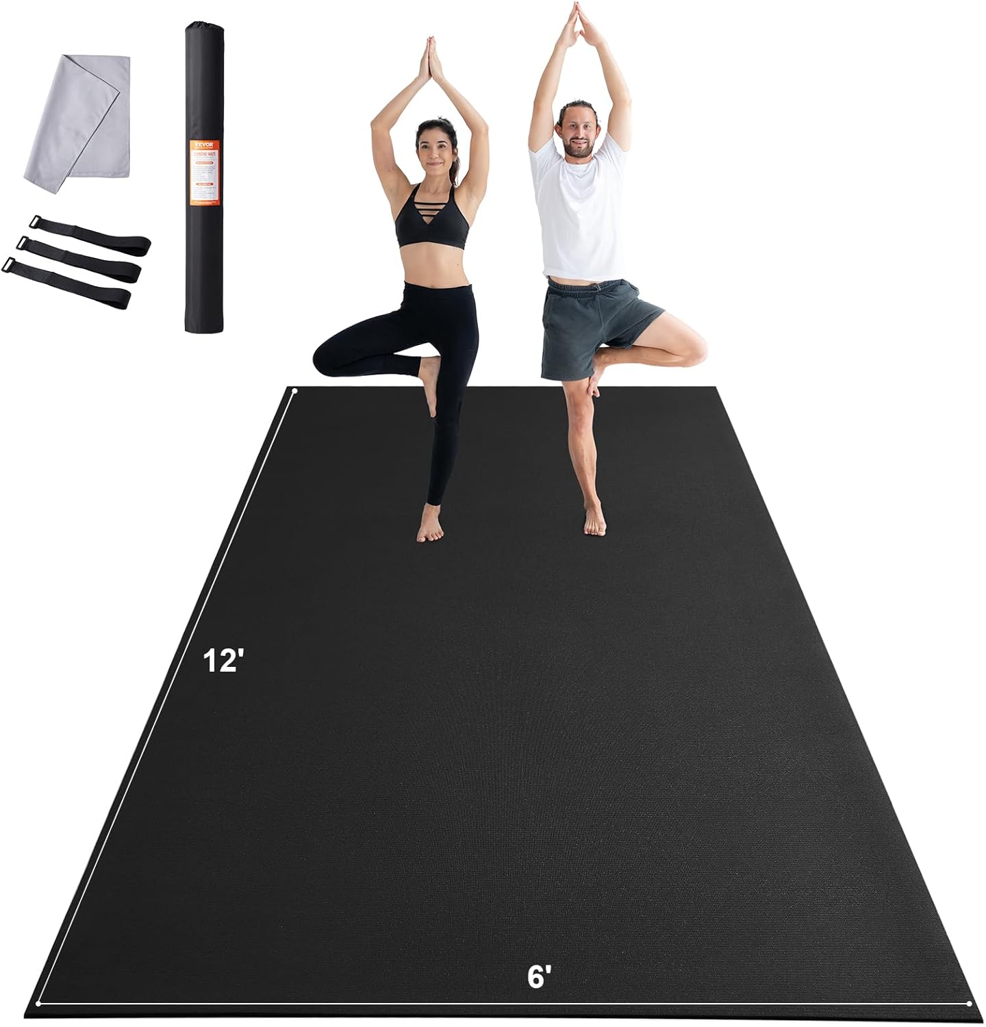 VEVOR Large Exercise Mat, Non Slip High Density Premium Yoga Mat, Exercise Yoga Mat for Men Women, Fitness & Exercise Mat with Bag & Carry Strap, for All Types of Home Yoga, Pilate & Floor Workout