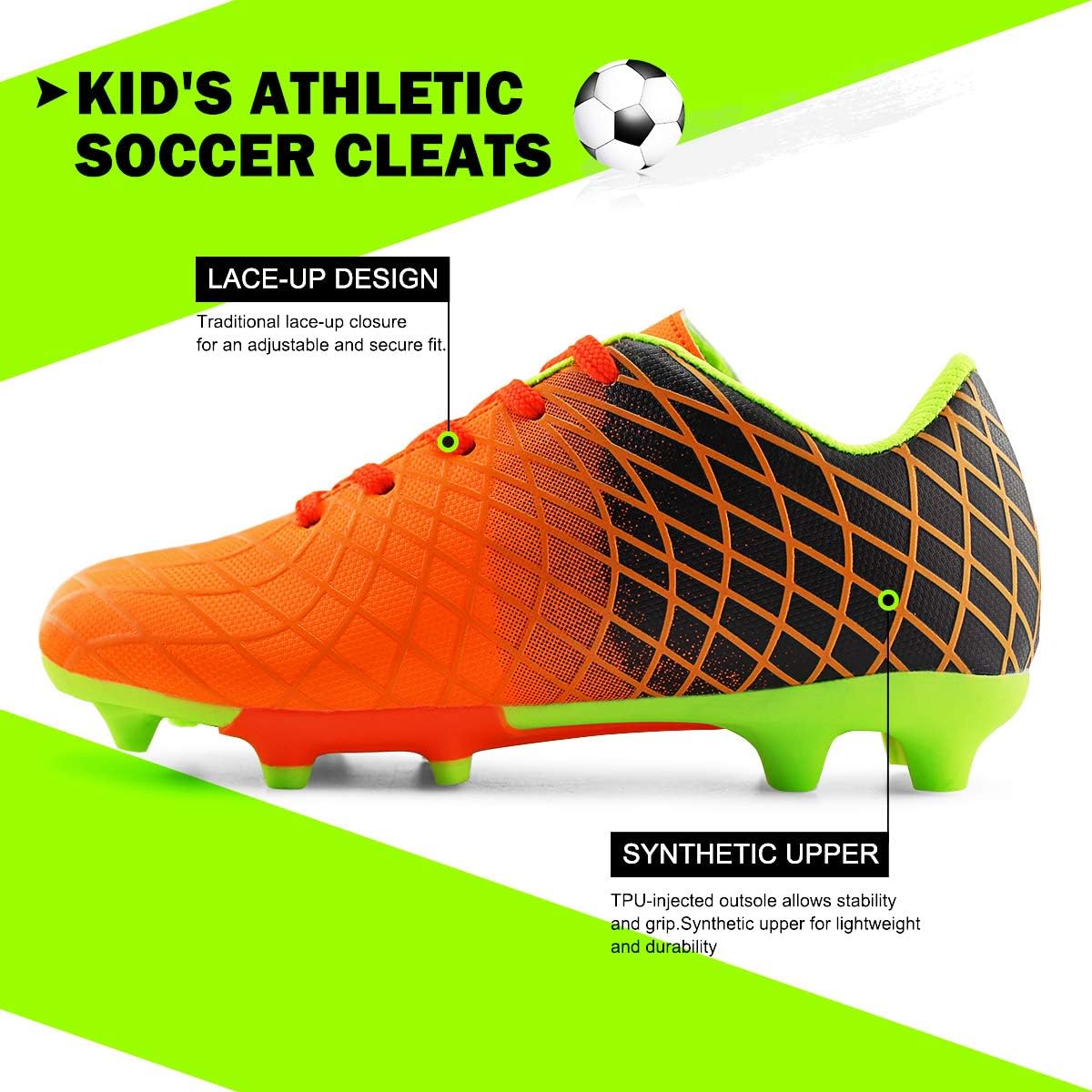 JABASIC Kids Outdoor Soccer Cleats Athletic Firm Ground Football Shoes