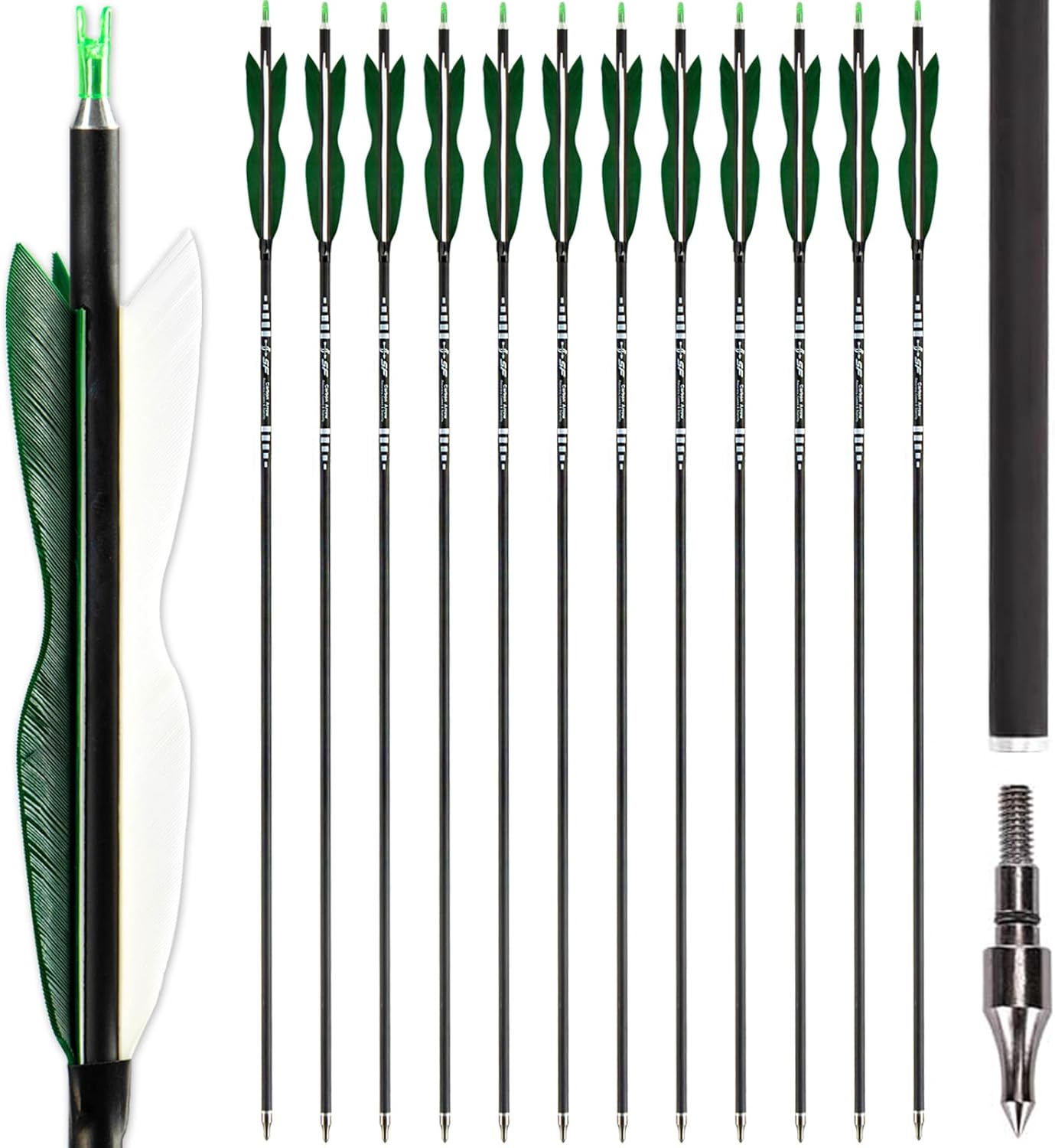 S F 30" Traditional Archery Carbon Feather Arrows 500 Spine Traditional Arrows Long Bows Archery Compound Bow Arrows Arrows for Compound Bow Arrows for recurve Bow（12 Pack）