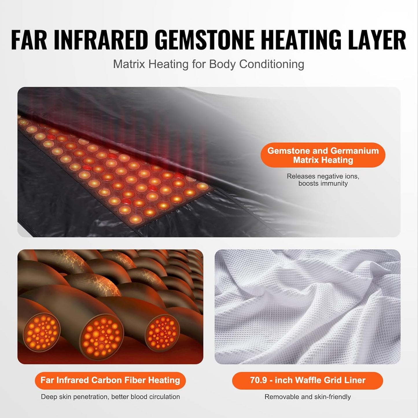 VEVOR Sauna Blanket for Detoxification, Portable Far Infrared Sauna for Home, PU Sauna Bag w/Therapy Stones & Carbon Fiber Heating, 1-6 Level Adjustable Temp 95-185℉, 1-60 Minutes Timer, 75 x 35in
