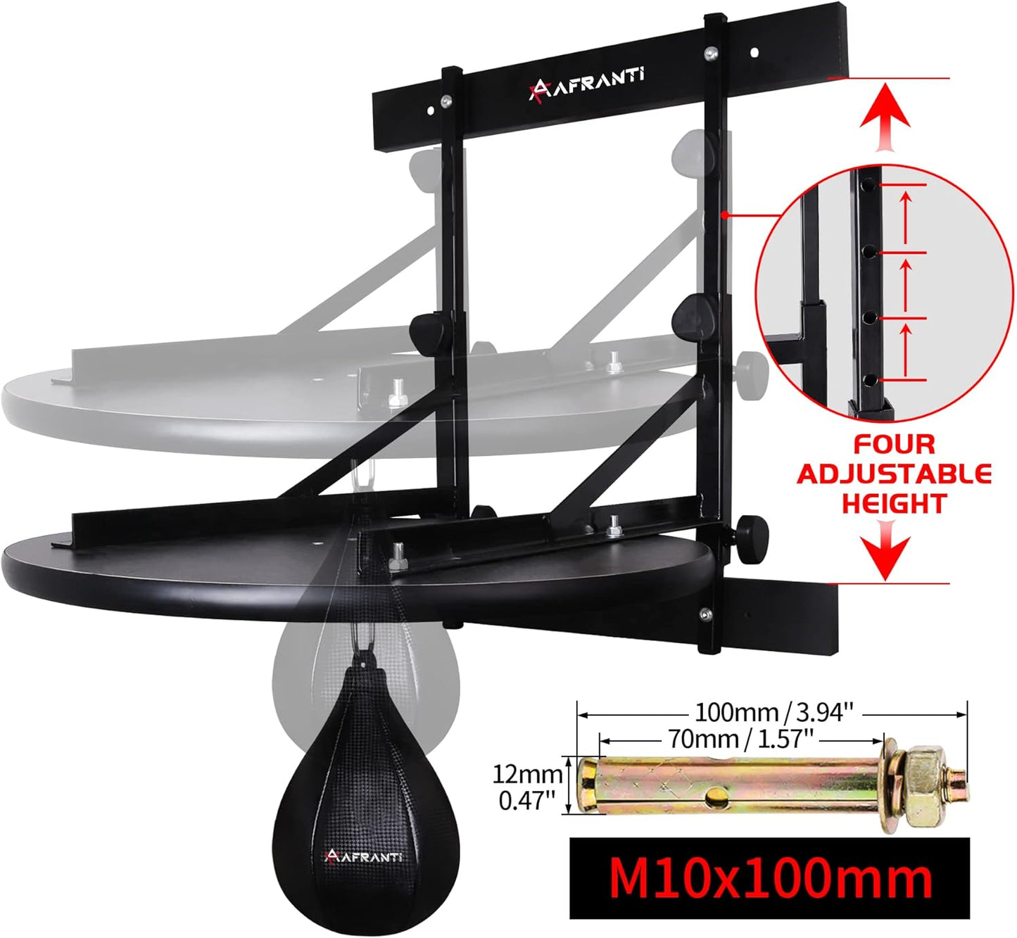 Heavy Duty Adjustable Speed Bag Platform Kit 24" + Speed Punching Ball (10"x7") Adjustable Height Wall Mount Professional Fitness Ball Boxing Reaction Training Kit