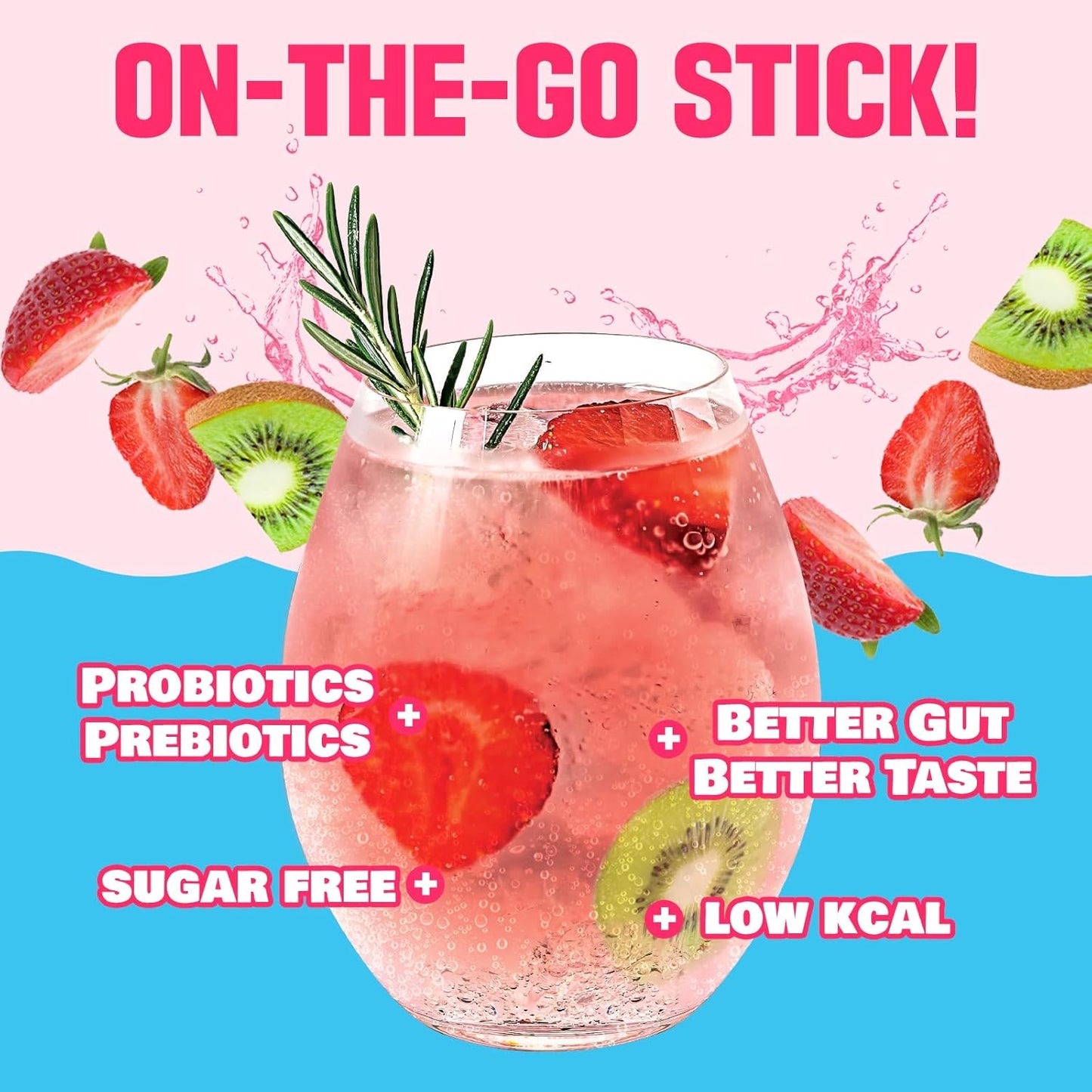 TEAZEN Strawberry Kiwi Kombucha Tea, Hydration Drink Mix, Sugar Free, Live Probiotics & Prebiotics, 10 Sticks, 1.76oz