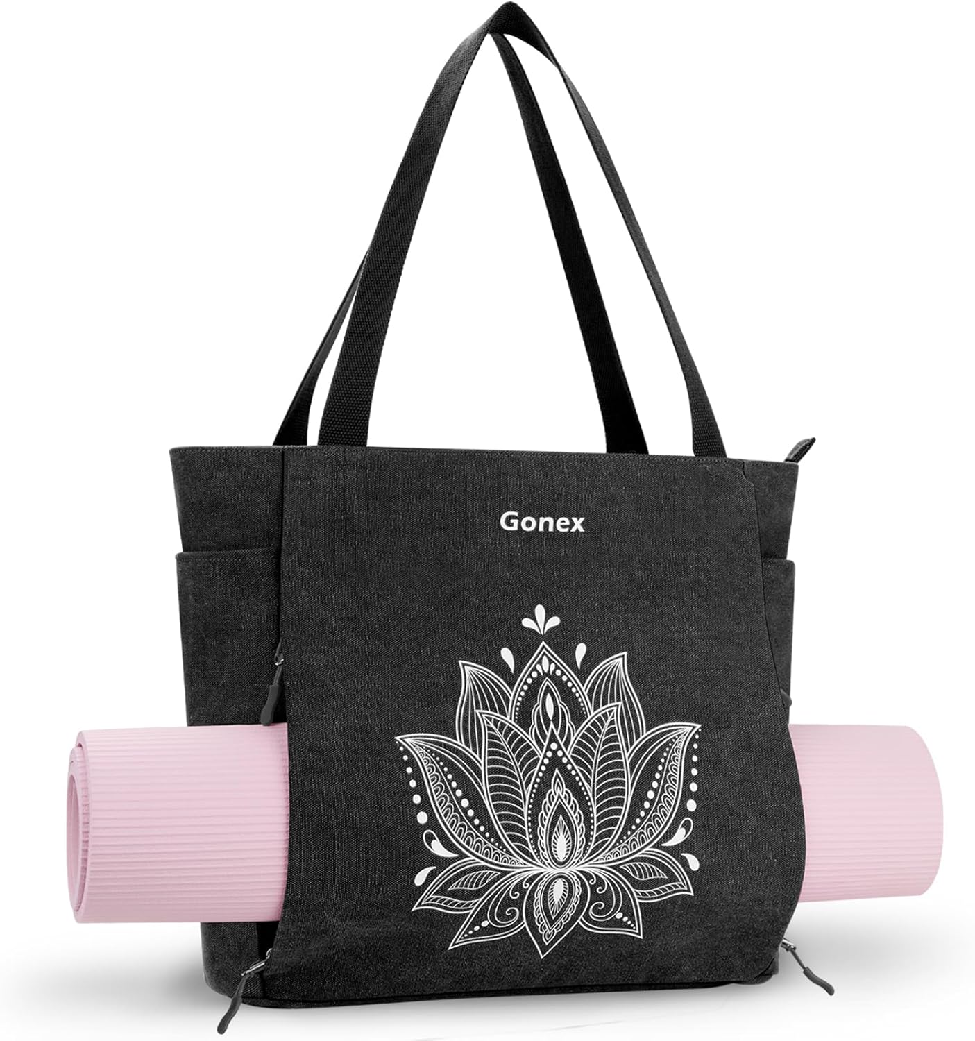 Gonex Yoga Mat Bag, Large Tote Bag with Multi Pockets for Women Men, Canvas Mat Carrier, Full Zipper Easy Access for Pilates Gym Travel