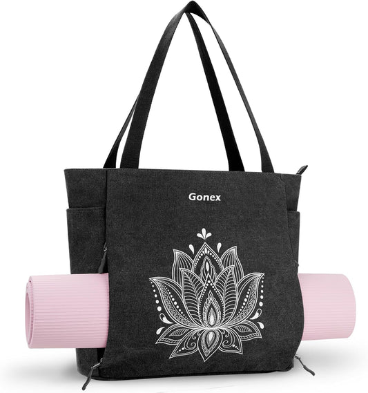 Gonex Yoga Mat Bag, Large Tote Bag with Multi Pockets for Women Men, Canvas Mat Carrier, Full Zipper Easy Access for Pilates Gym Travel