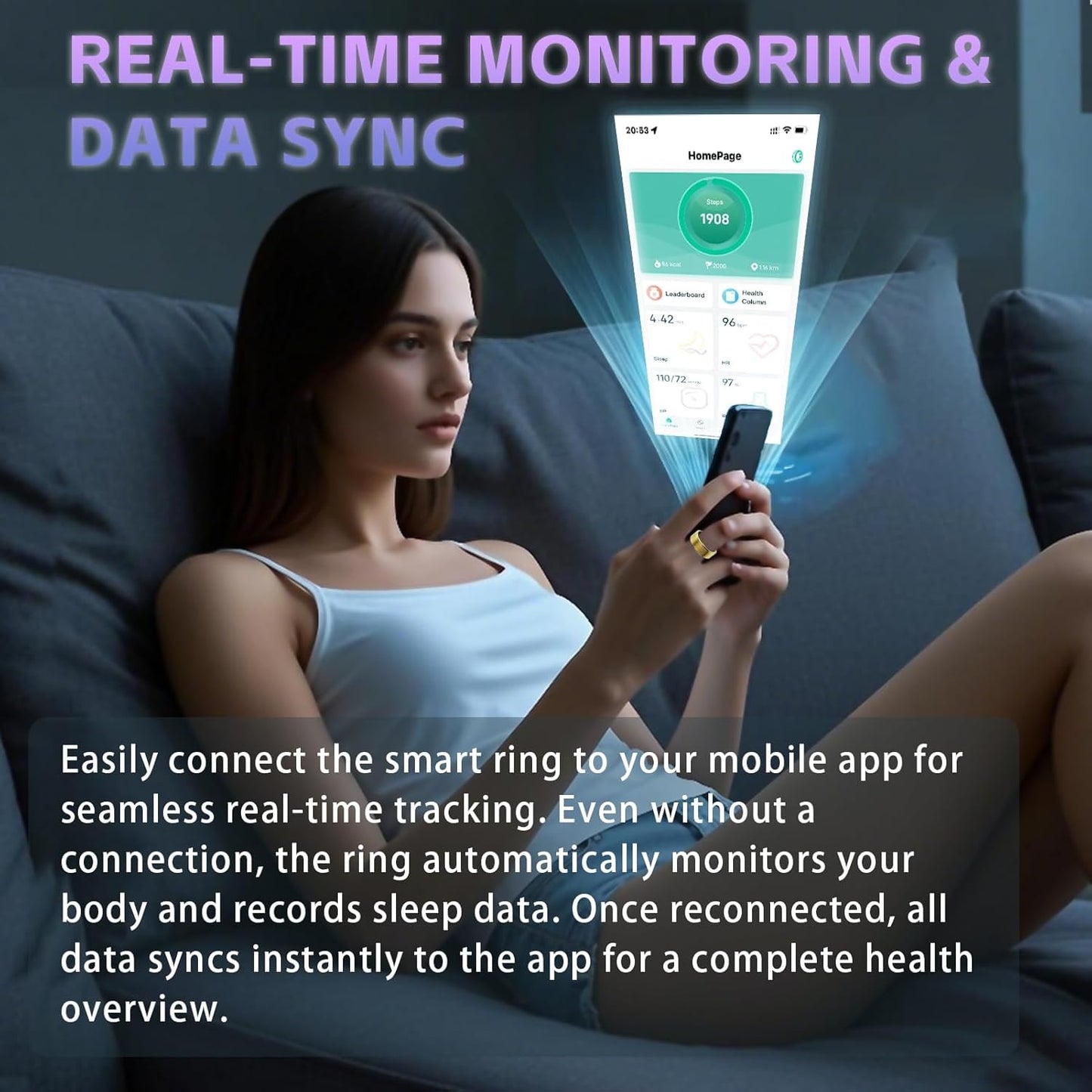 Smart Ring Health Tracker, Fitness Tracker Ring for Women Men, Monitoring of Pedometer, SpO2, Sleep Quality, Heart Rate, No Subscription Fee, Sport Rings for iOS & Android (Gold 12)